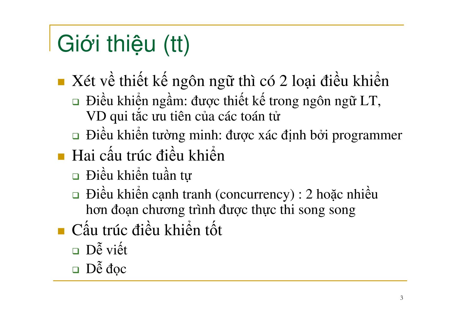Bài giảng Nguyên lý ngôn ngữ lập trình - Chương 3: Cấu trúc điều khiển - Nguyễn Văn Hòa trang 3