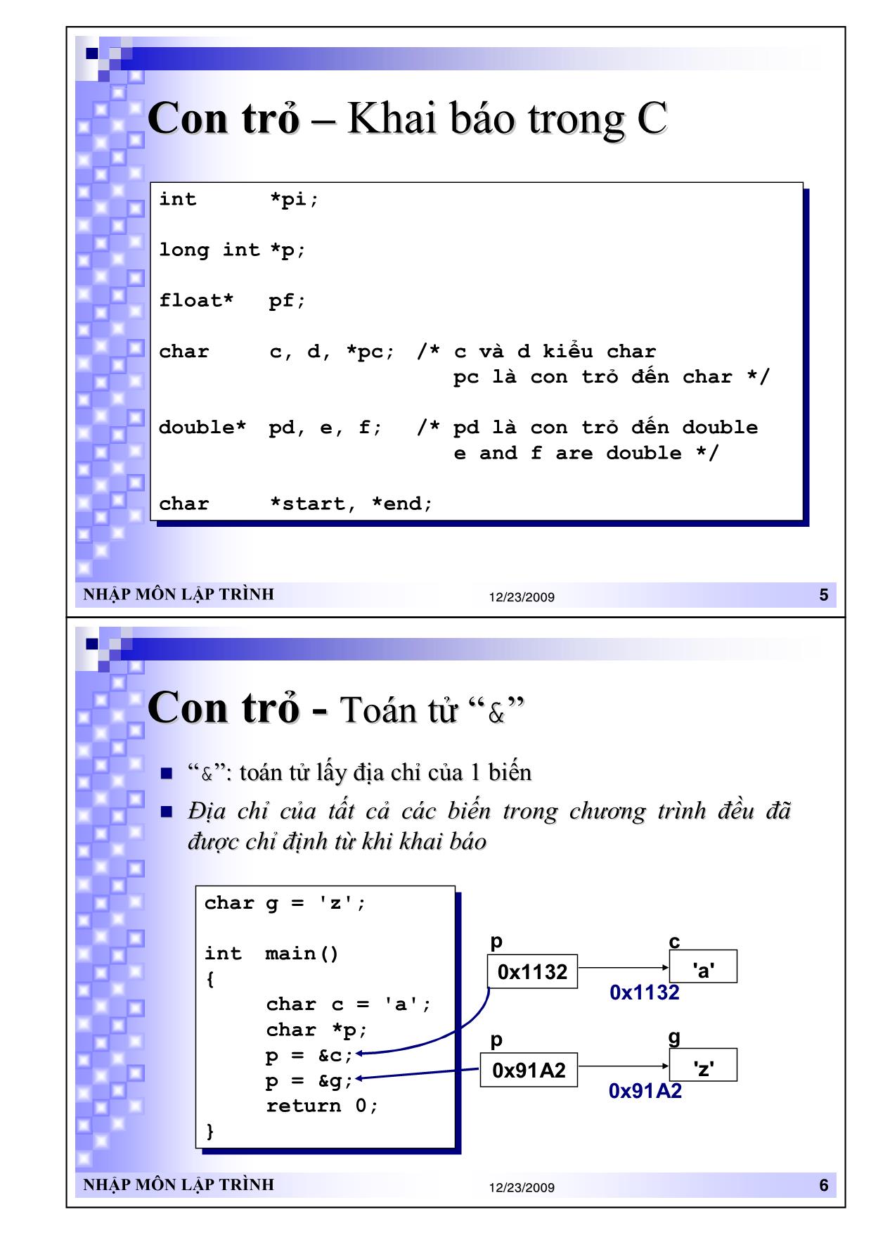 Bài giảng Nhập môn lập trình - Con trỏ, chuỗi - Trần Phước Tuấn trang 3