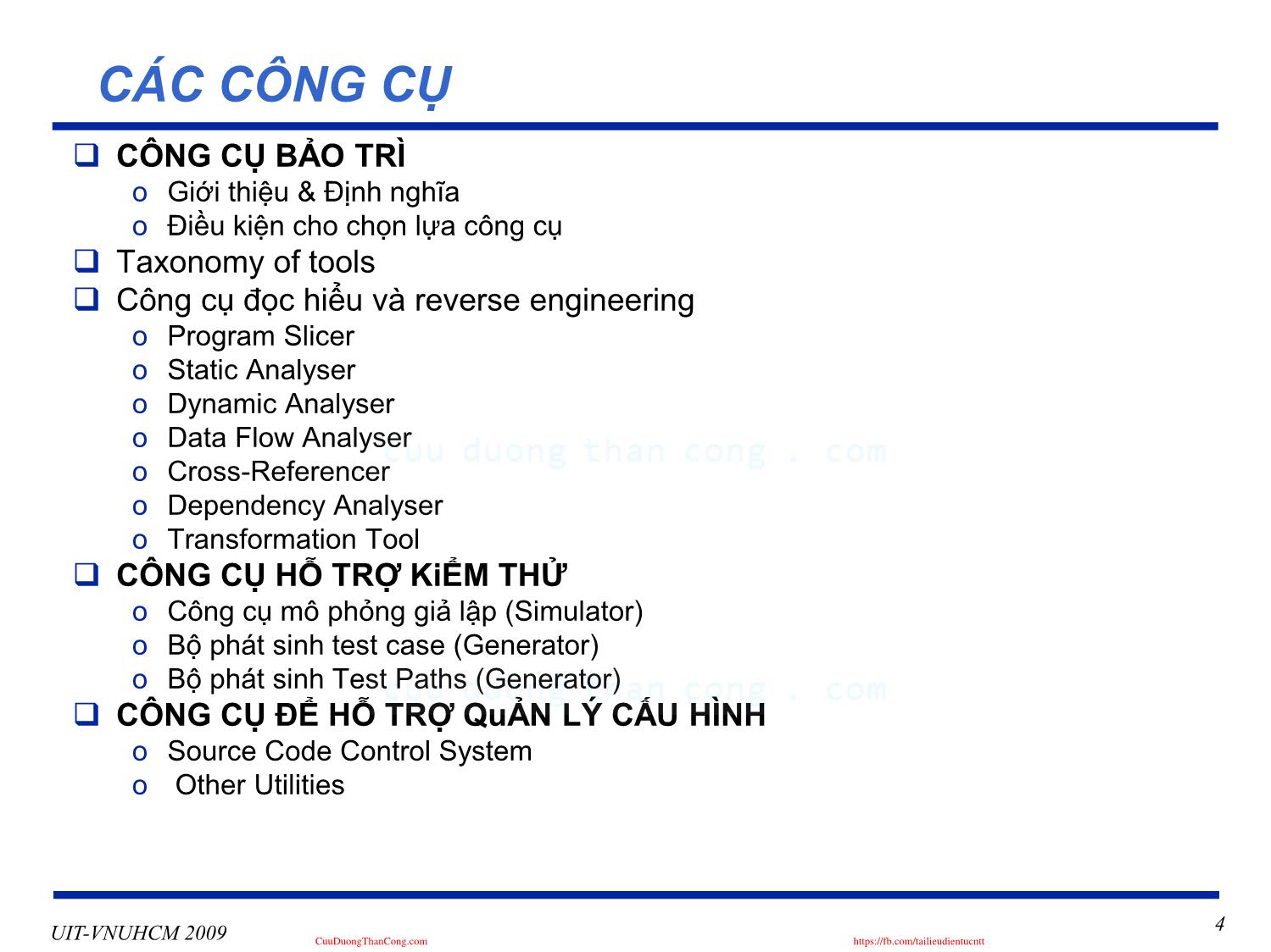Bài giảng Phát triển vận hành bảo trì phần mềm - Chương 8: Các công cụ bảo trì - Nguyễn Thị Thanh Trúc trang 4