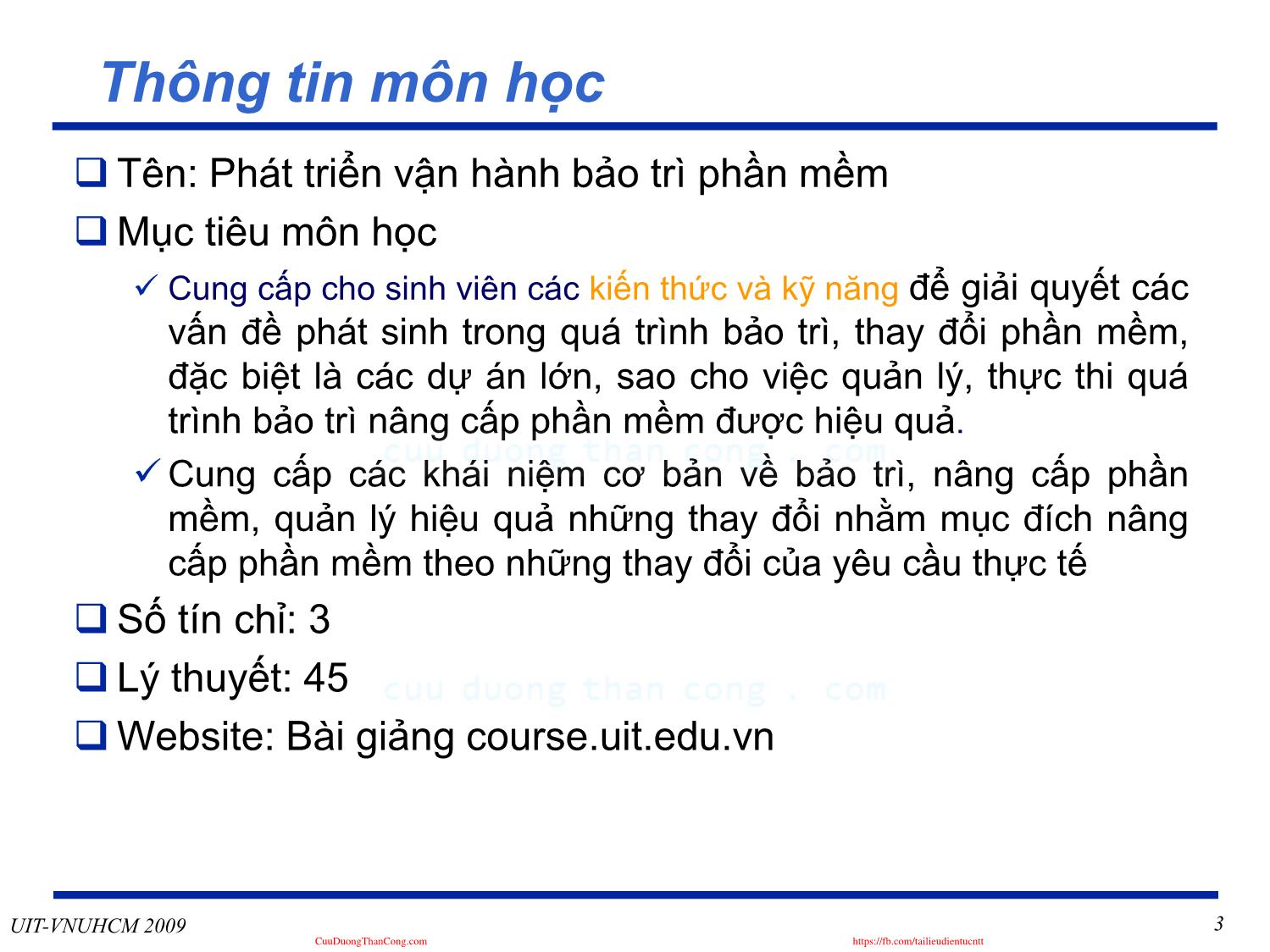 Bài giảng Phát triển vận hành bảo trì phần mềm - Giới thiệu môn học - Nguyễn Thị Thanh Trúc trang 3