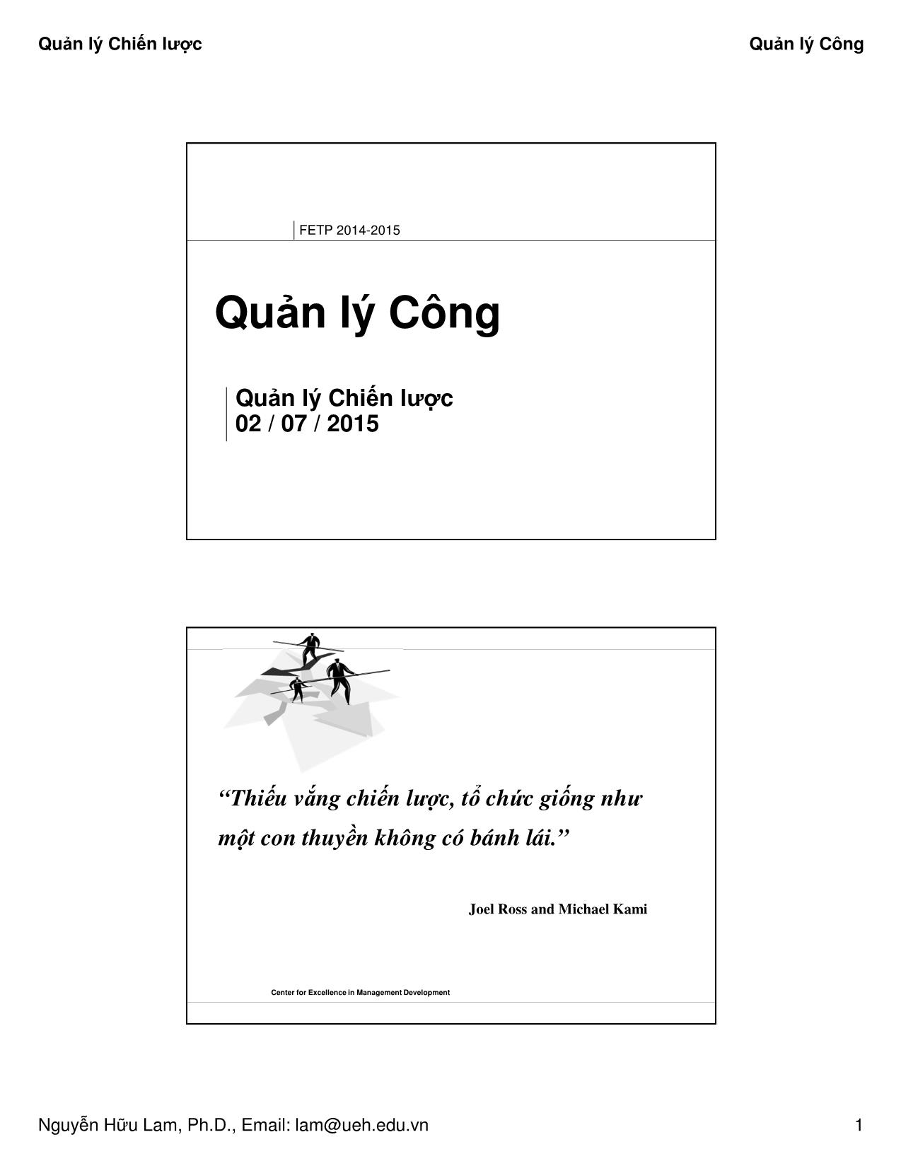 Bài giảng Quản lý công - Quản lý chiến lược - Nguyễn Hữu Lam trang 1