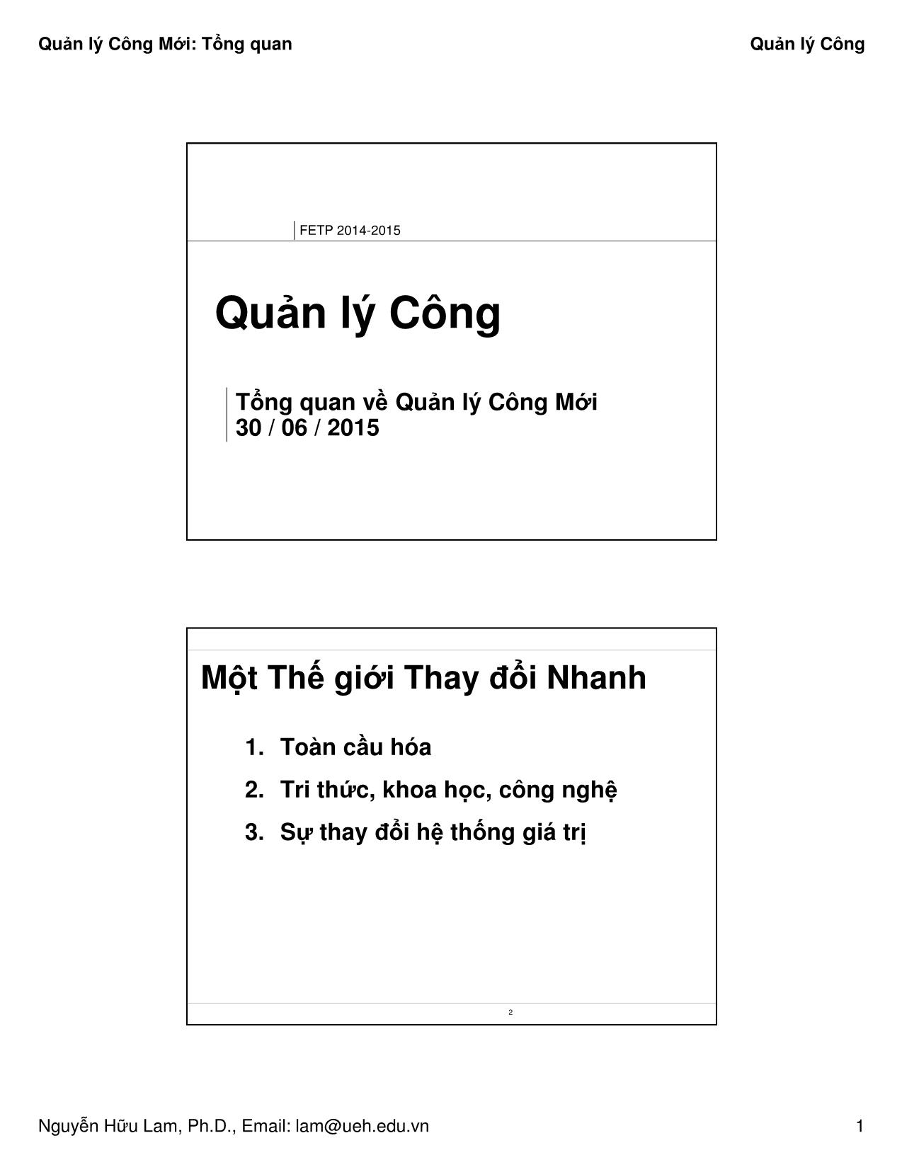 Bài giảng Quản lý công - Tổng quan - Nguyễn Hữu Lam trang 1
