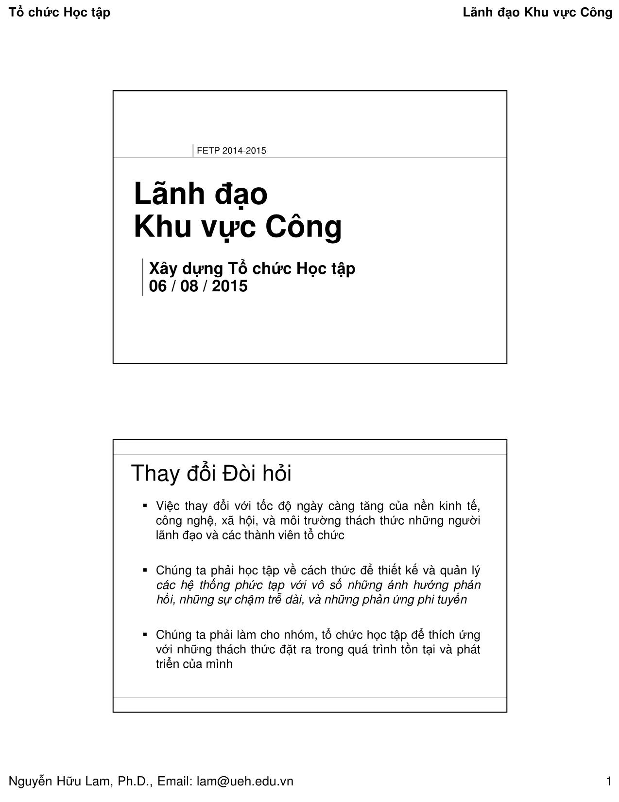 Bài giảng Quản lý công - Xây dựng tổ chức học tập - Nguyễn Hữu Lam trang 1
