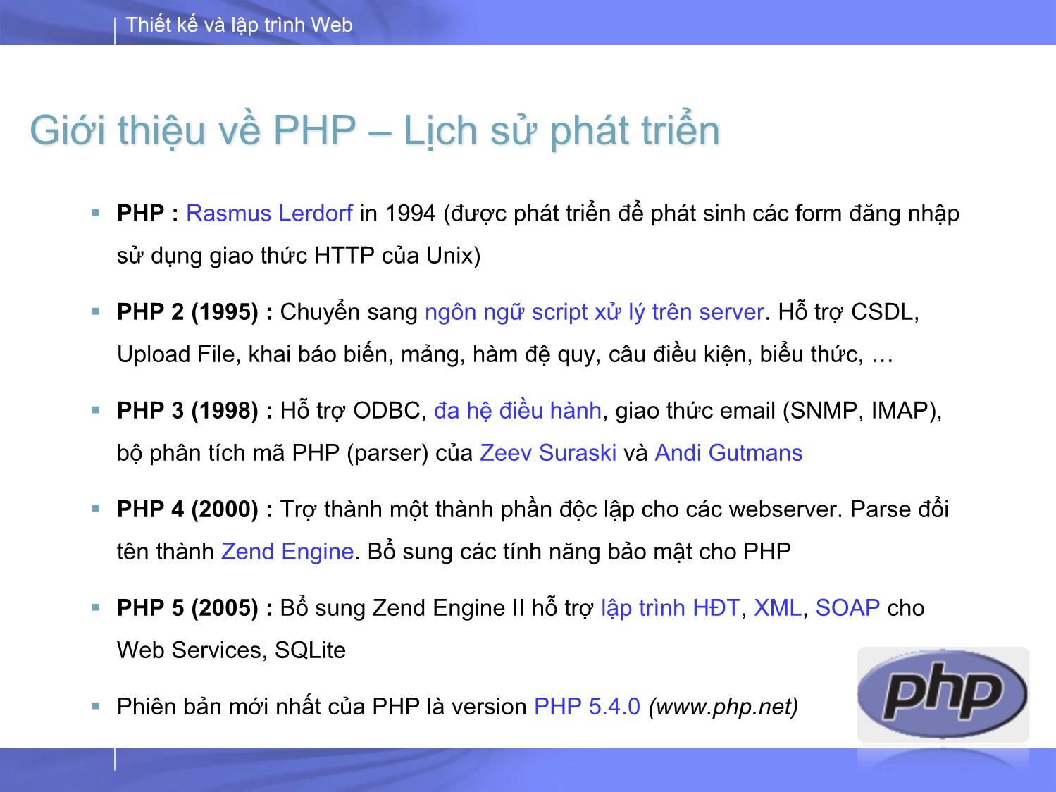 Bài giảng Thiết kế và lập trình Web - Bài 10: PHP cơ bản trang 3