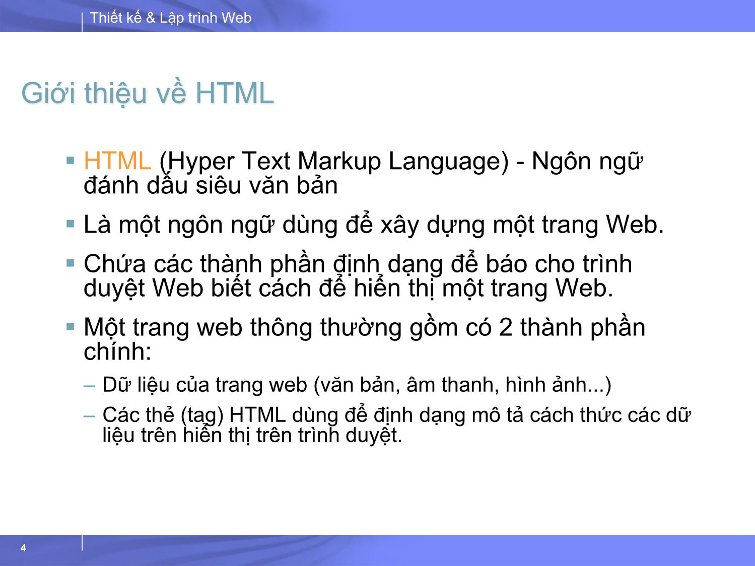 Bài giảng Thiết kế và lập trình Web - Bài 2: HTML căn bản trang 4
