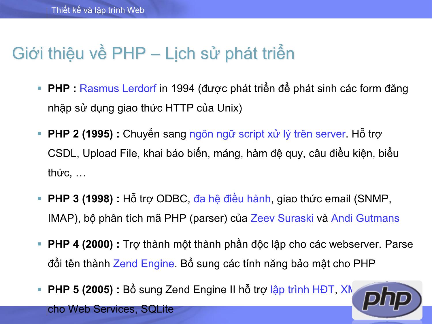 Bài giảng Thiết kế và lập trình Web - Bài 5: PHP cơ bản trang 3