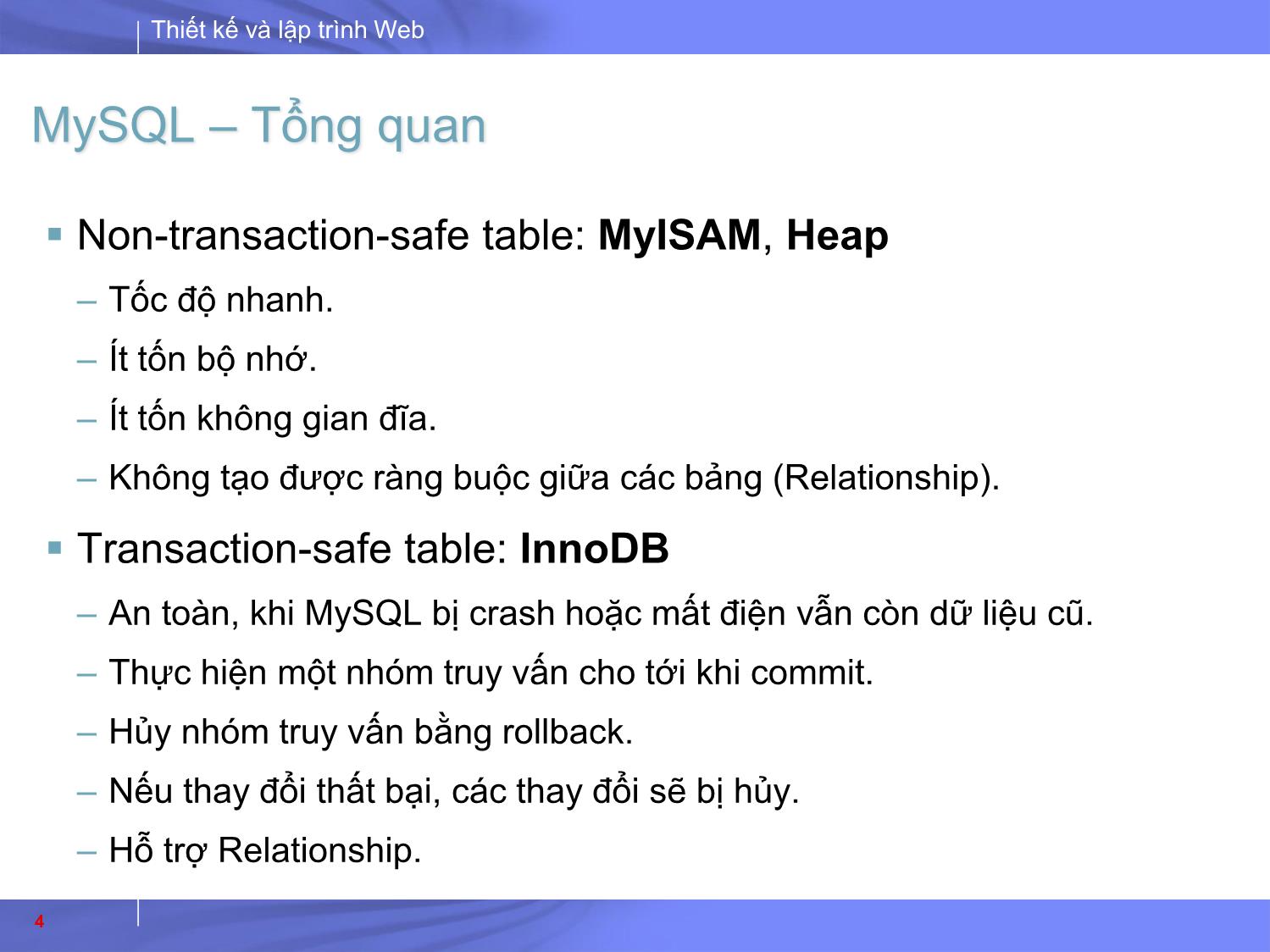 Bài giảng Thiết kế và lập trình Web - Bài 8: PHP. MySQL trang 4