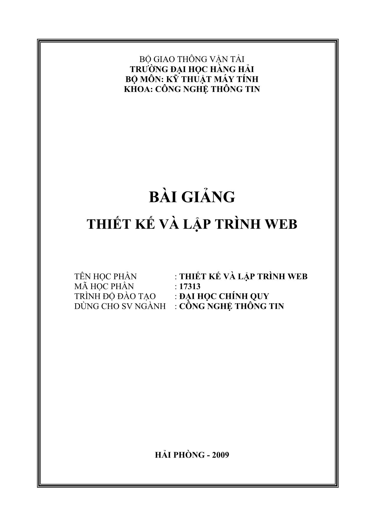 Bài giảng Thiết kế và lập trình Web (Phần 1) trang 1