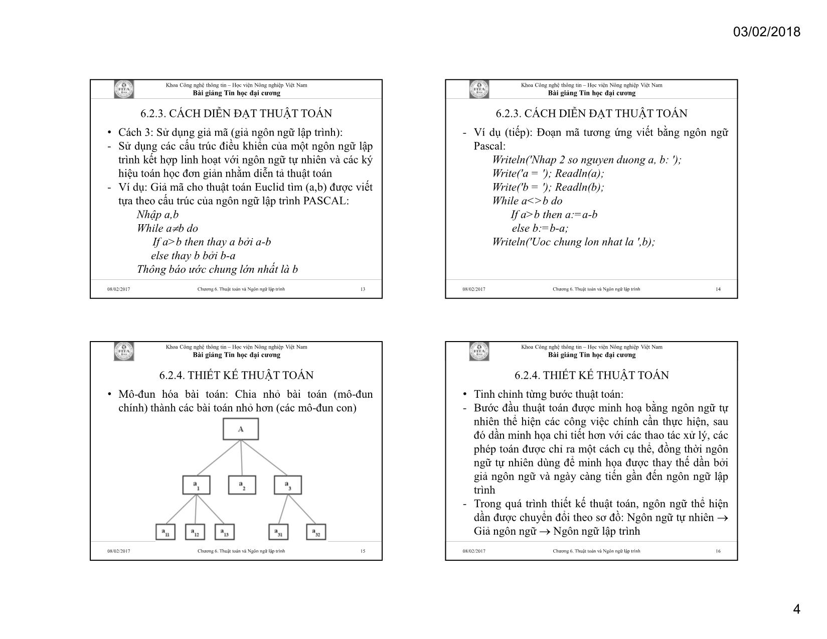Bài giảng Tin học đại cương - Chương 6: Thuật toán và ngôn ngữ lập trình trang 4