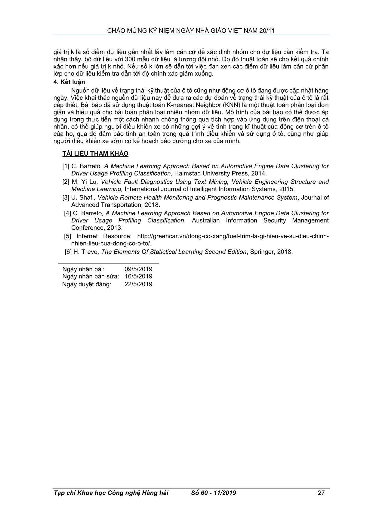 Chẩn đoán trạng thái kĩ thuật động cơ ô tô bằng dữ liệu đáp ứng về nhiên liệu của động cơ và thuật toán K-Nearest Neighbor trang 5