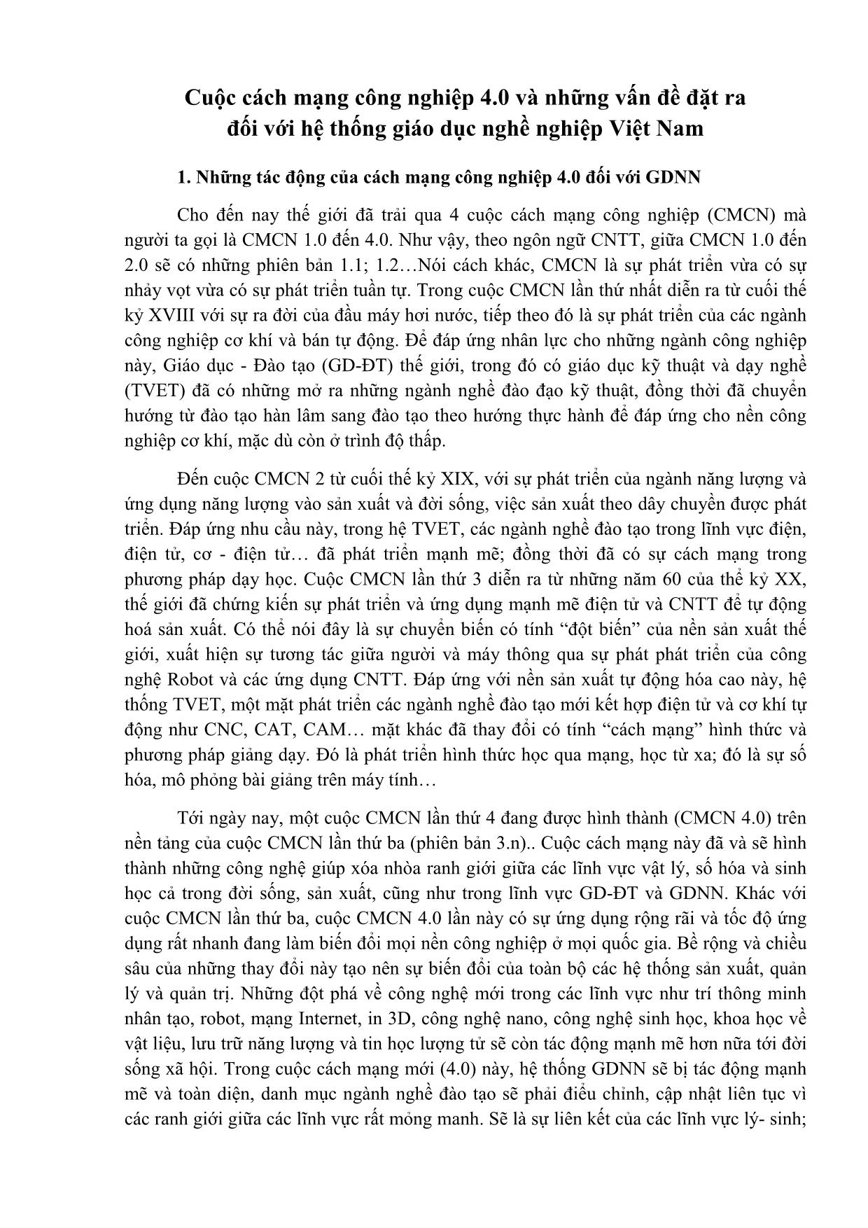 Cuộc cách mạng công nghiệp 4.0 và những vấn đề đặt ra đối với hệ thống giáo dục nghề nghiệp Việt Nam trang 1