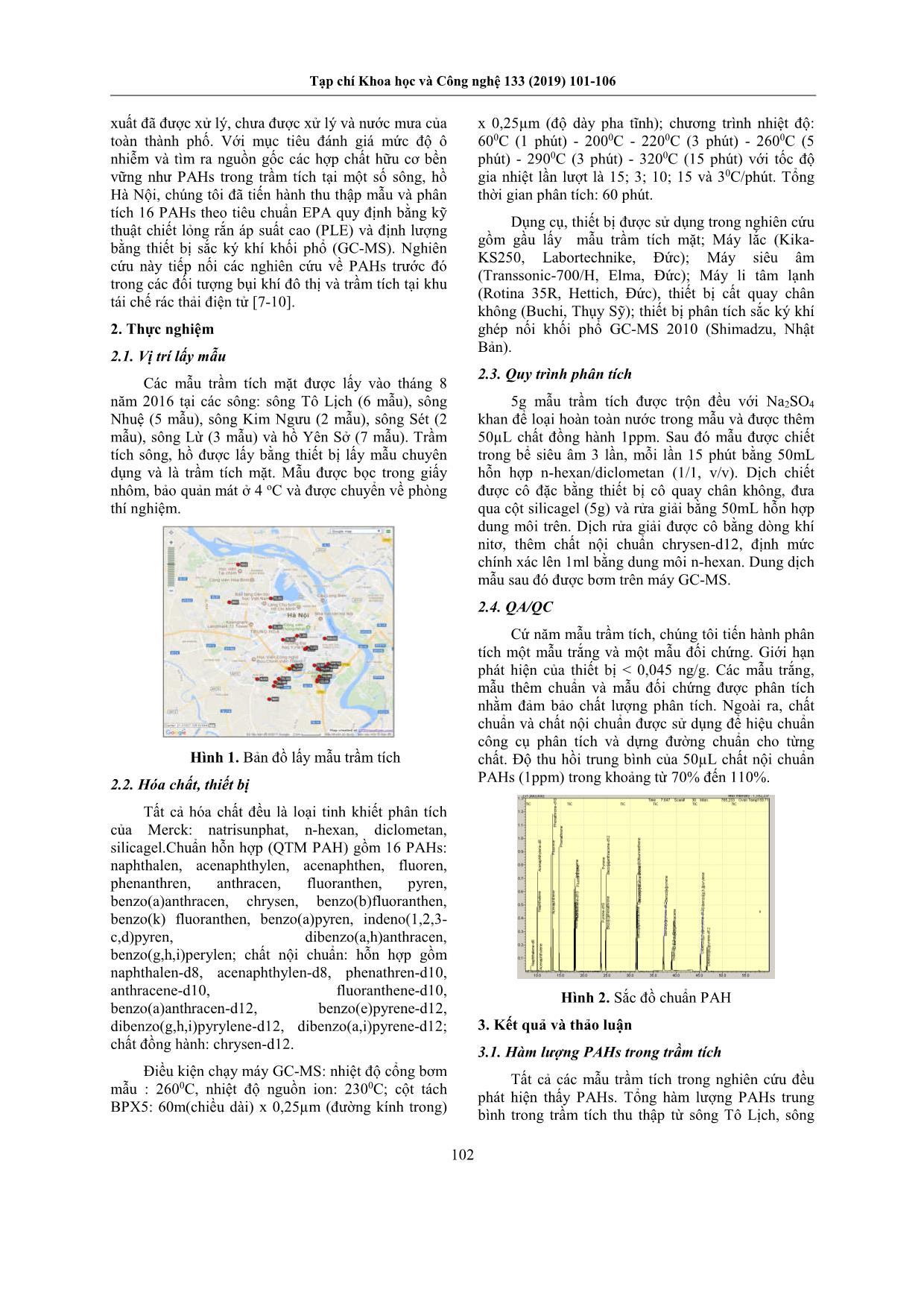 Đánh giá mức độ ô nhiễm các độc tố hữu cơ khó phân hủy nhóm hydrocacbon thơm đa vòng (PAHs) trong trầm tích sông hồ Hà Nội, Việt Nam trang 2