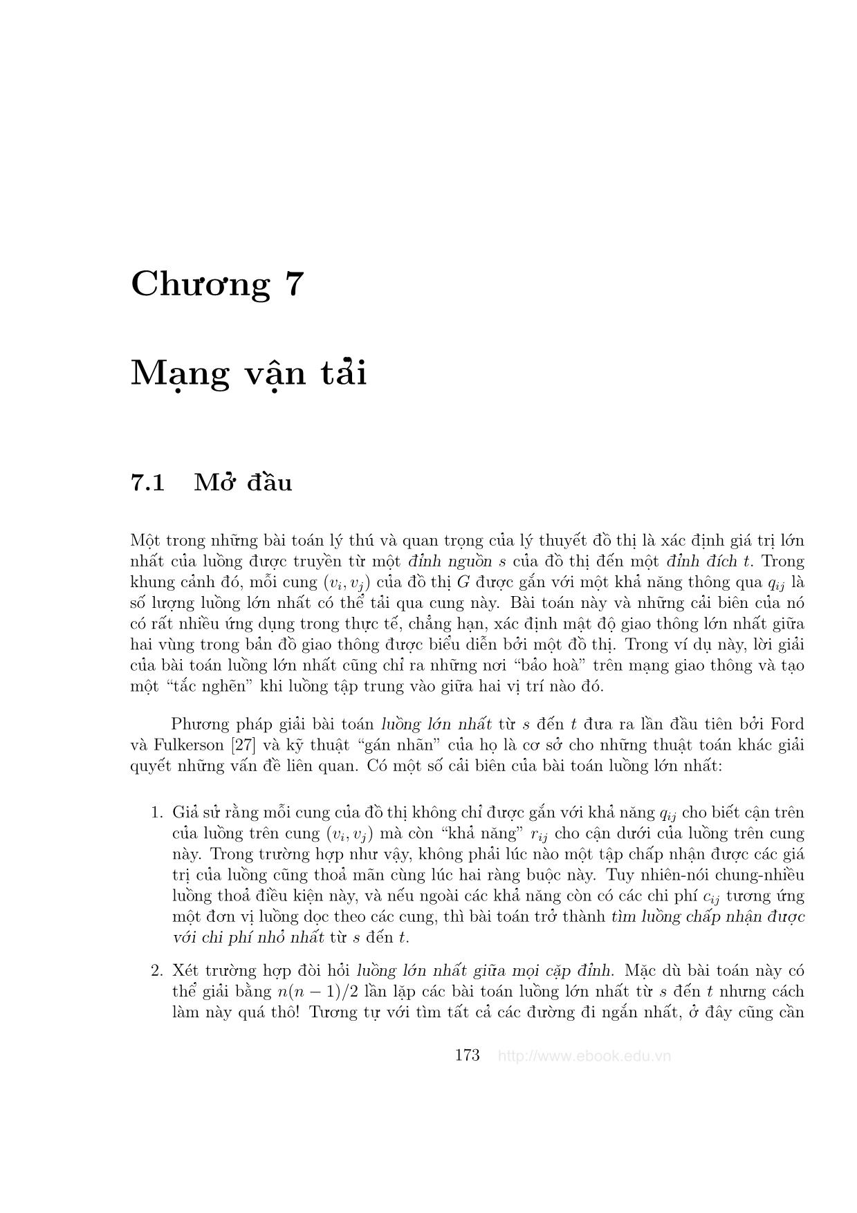 Giáo trình Đồ thị và các thuật toán - Chương 7: Mạng vận tải trang 1