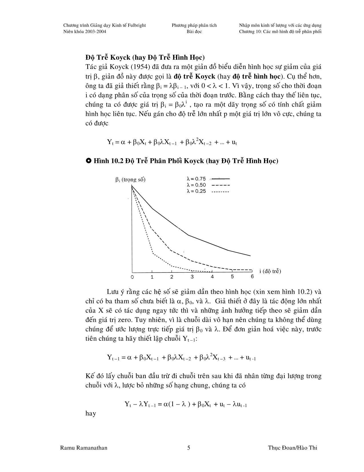 Giáo trình Kinh tế lượng với các ứng dụng - Chương 10: Các mô hình độ trễ phân phối trang 5