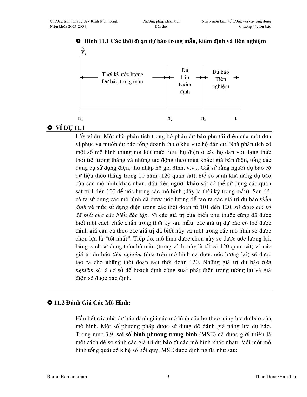 Giáo trình Kinh tế lượng với các ứng dụng - Chương 11: Dự báo trang 3