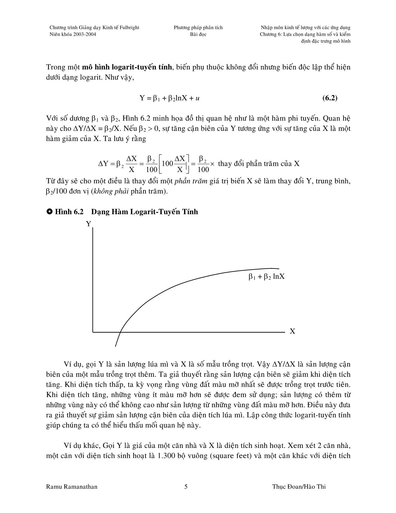Giáo trình Kinh tế lượng với các ứng dụng - Chương 6: Lựa chọn dạng hàm số và kiểm định đặc trưng mô hình trang 5