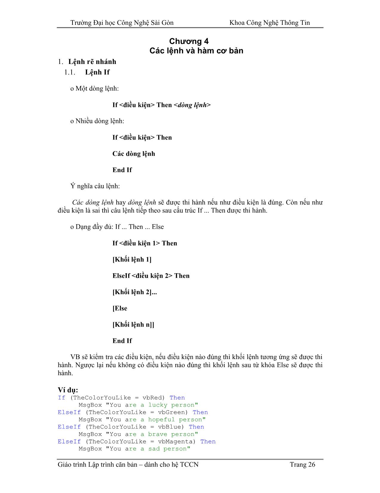 Giáo trình Lập trình căn bản Visual Basic (Phần 2) trang 1