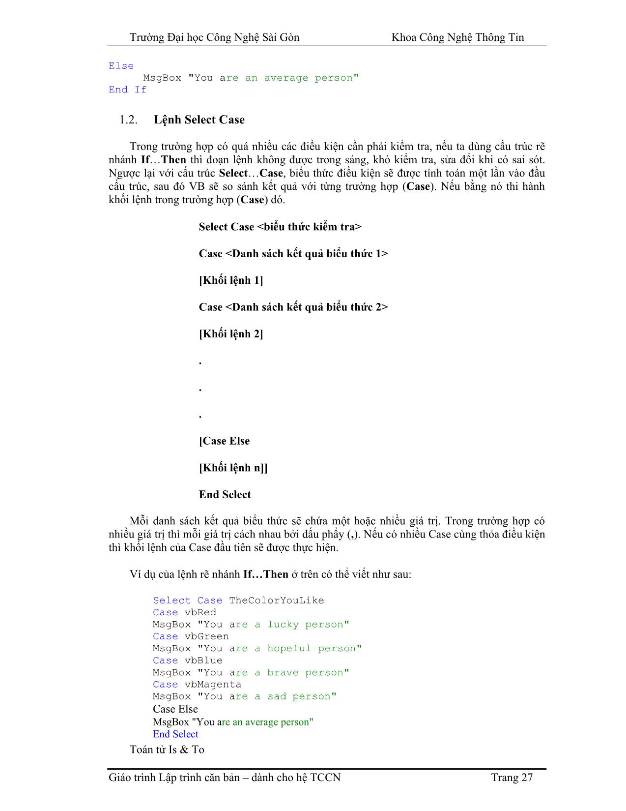 Giáo trình Lập trình căn bản Visual Basic (Phần 2) trang 2