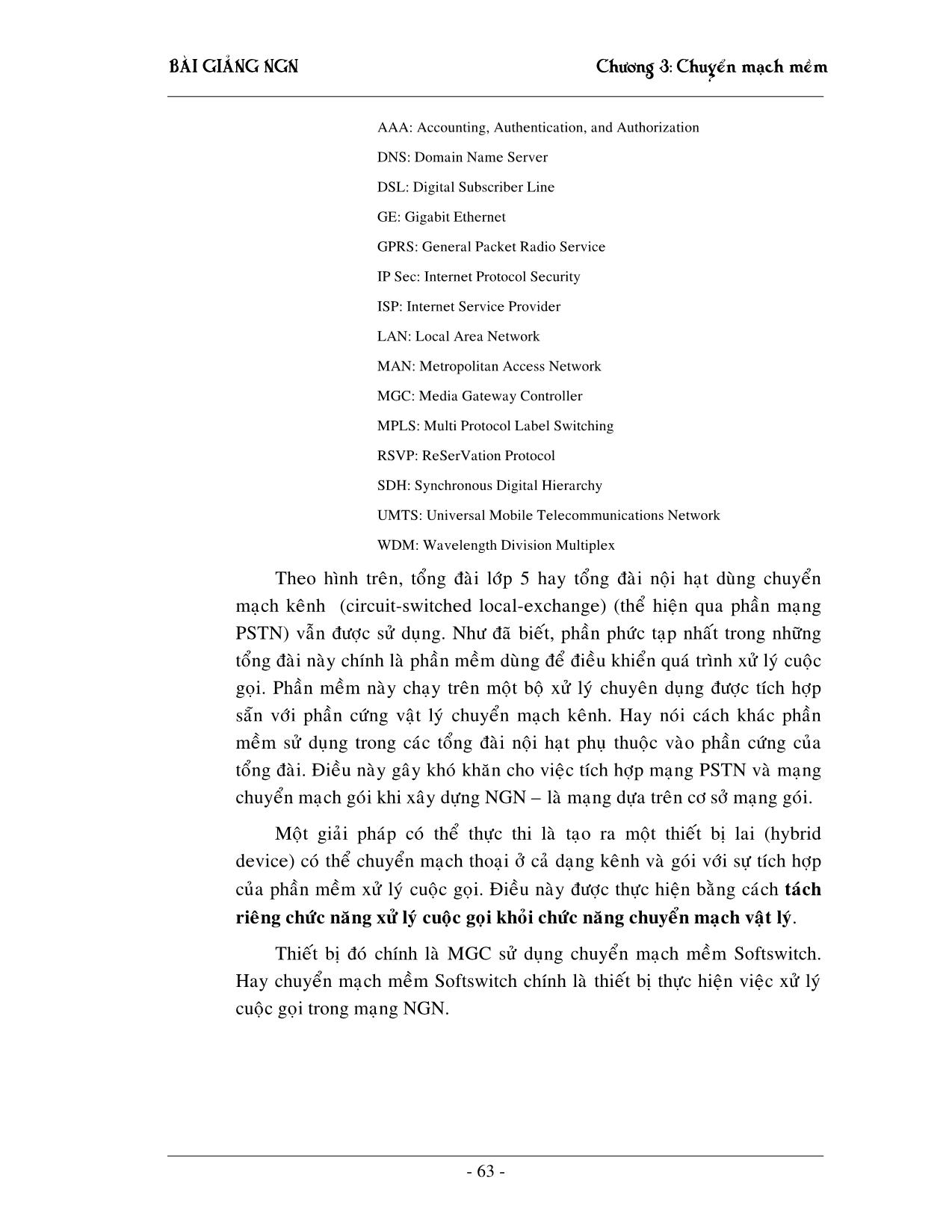 Giáo trình NGN - Chương 3: Chuyển mạch mềm Softswitching trang 5