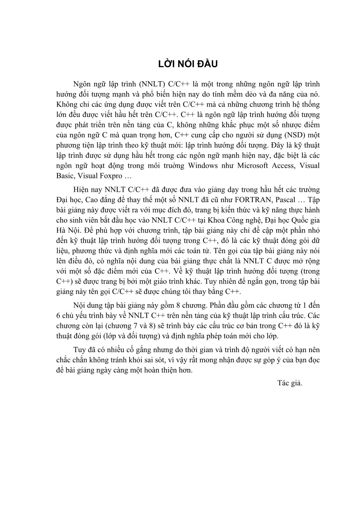 Giáo trình Ngôn ngữ lập trình C/C++ (Phần 1) trang 2