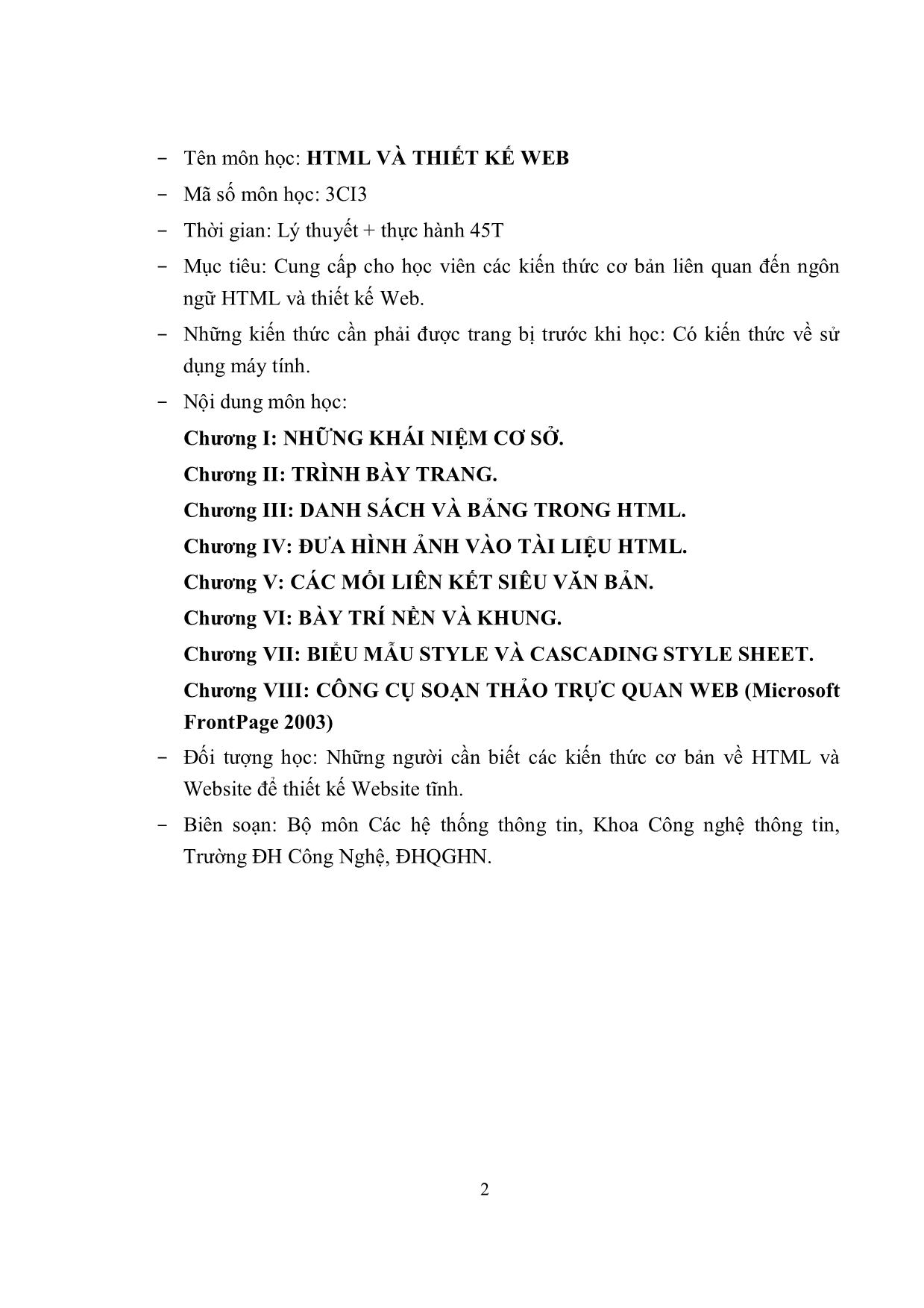 Giáo trình Ngôn ngữ siêu văn bản HTML (Phần 1) trang 3