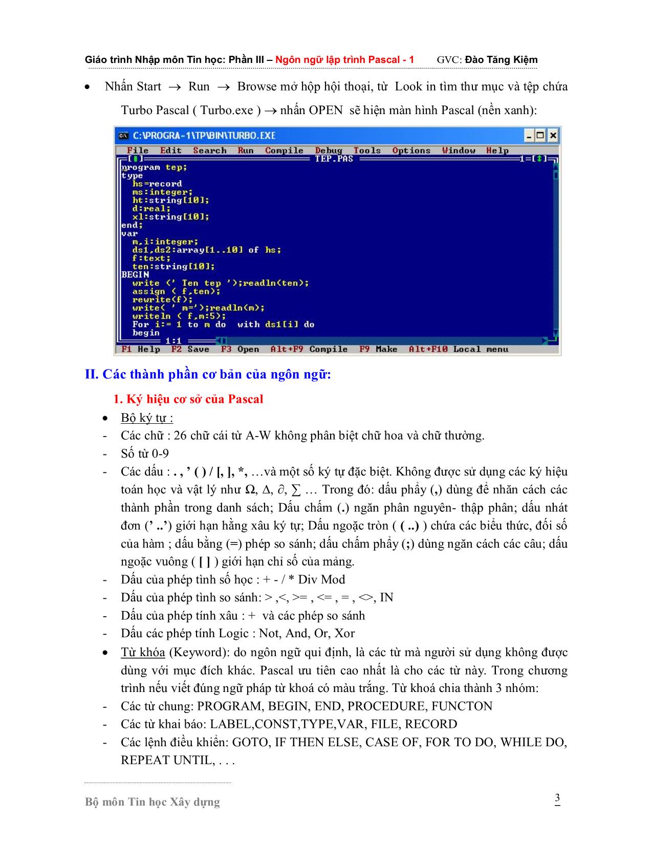 Giáo trình Nhập môn Tin học - Phần 3: Ngôn ngữ lập trình Pascal 1 trang 3