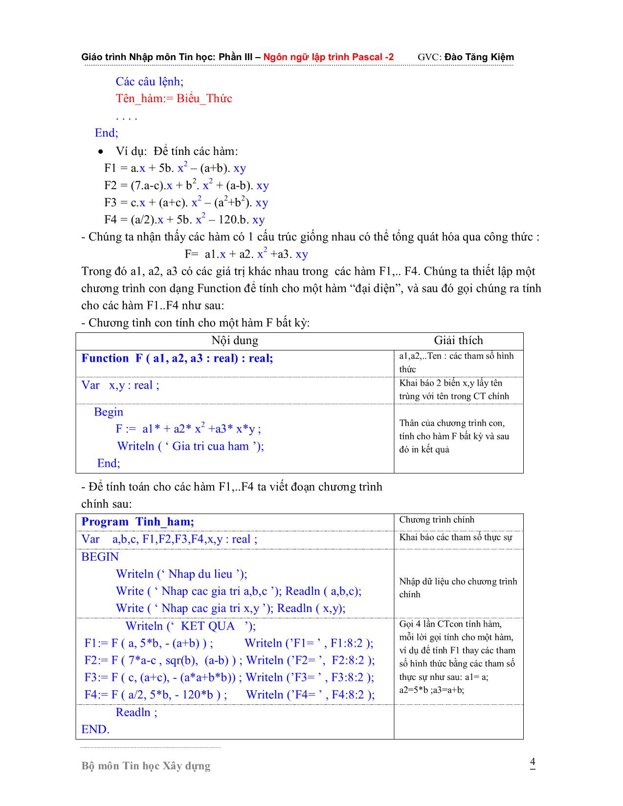 Giáo trình Nhập môn Tin học - Phần 3: Ngôn ngữ lập trình Pascal 2 trang 4