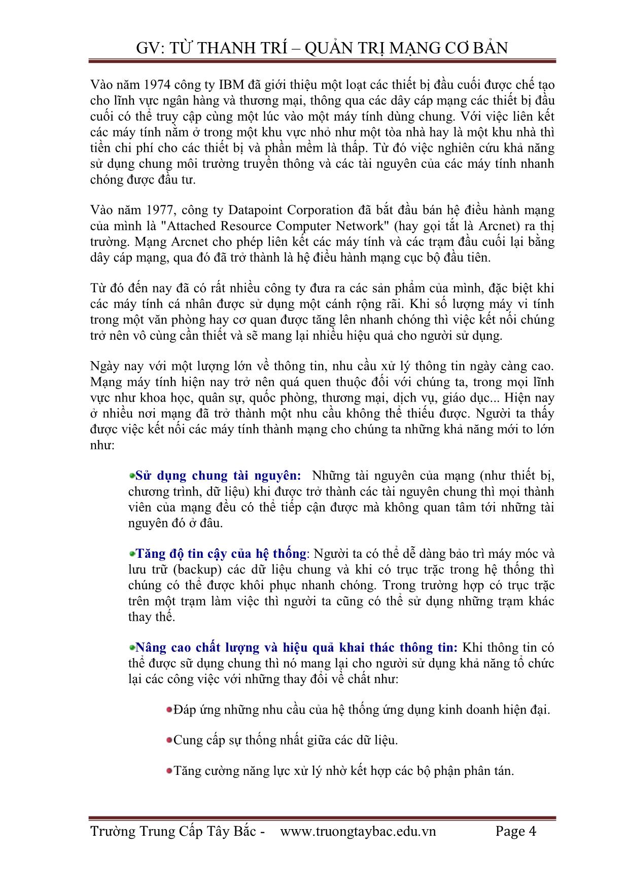 Giáo trình Quản trị mạng - Từ Thanh Trí trang 5