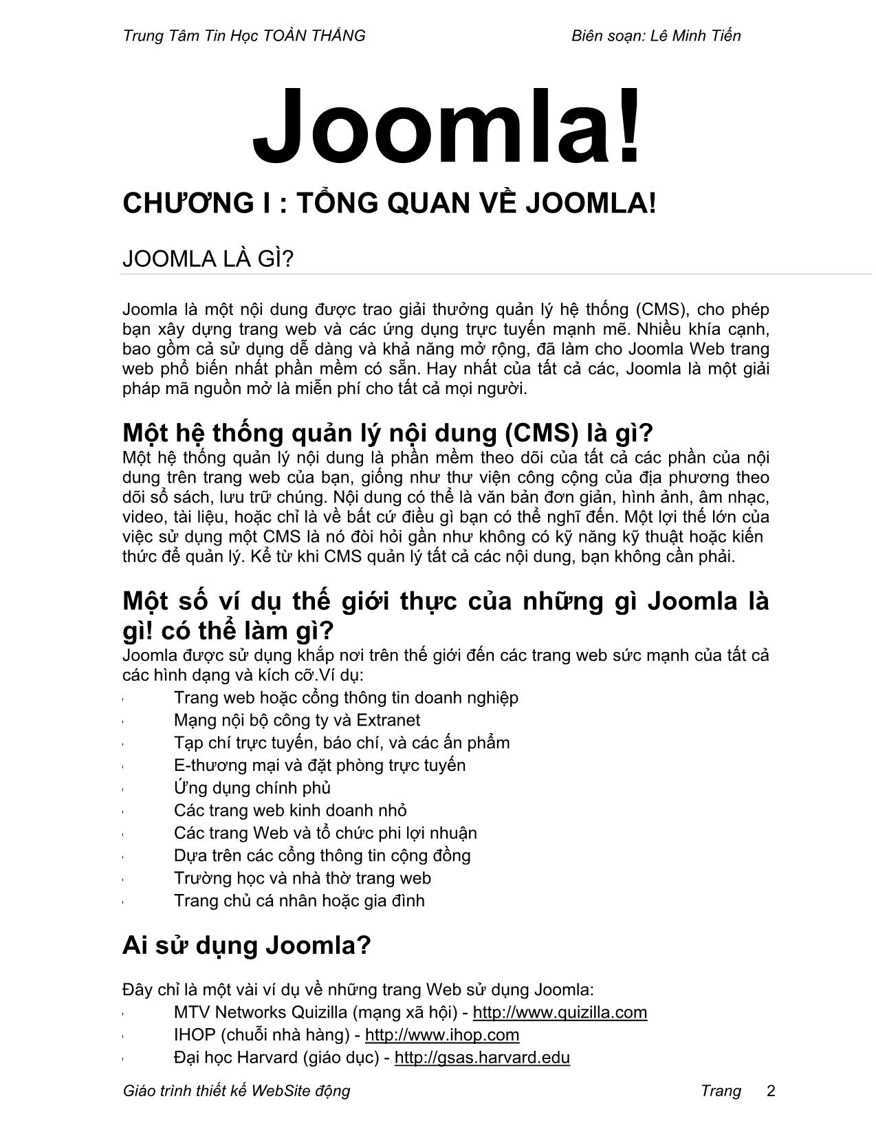 Giáo trình Thiết kế Website động với Joomla (Phần 1) trang 2