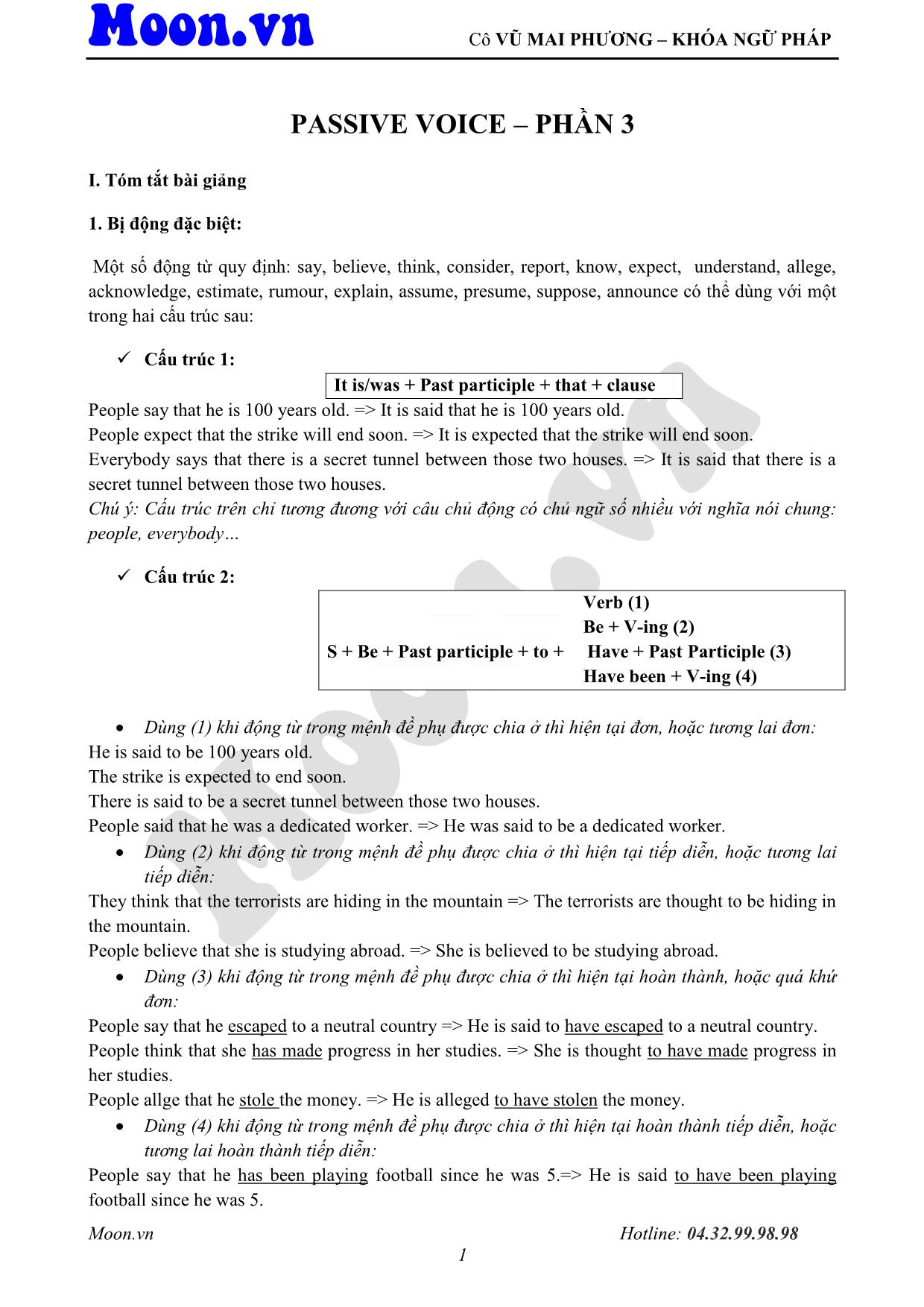 Giáo trình Tiếng Anh - Cấu trúc câu chủ động, bị động (Phần 3) trang 1