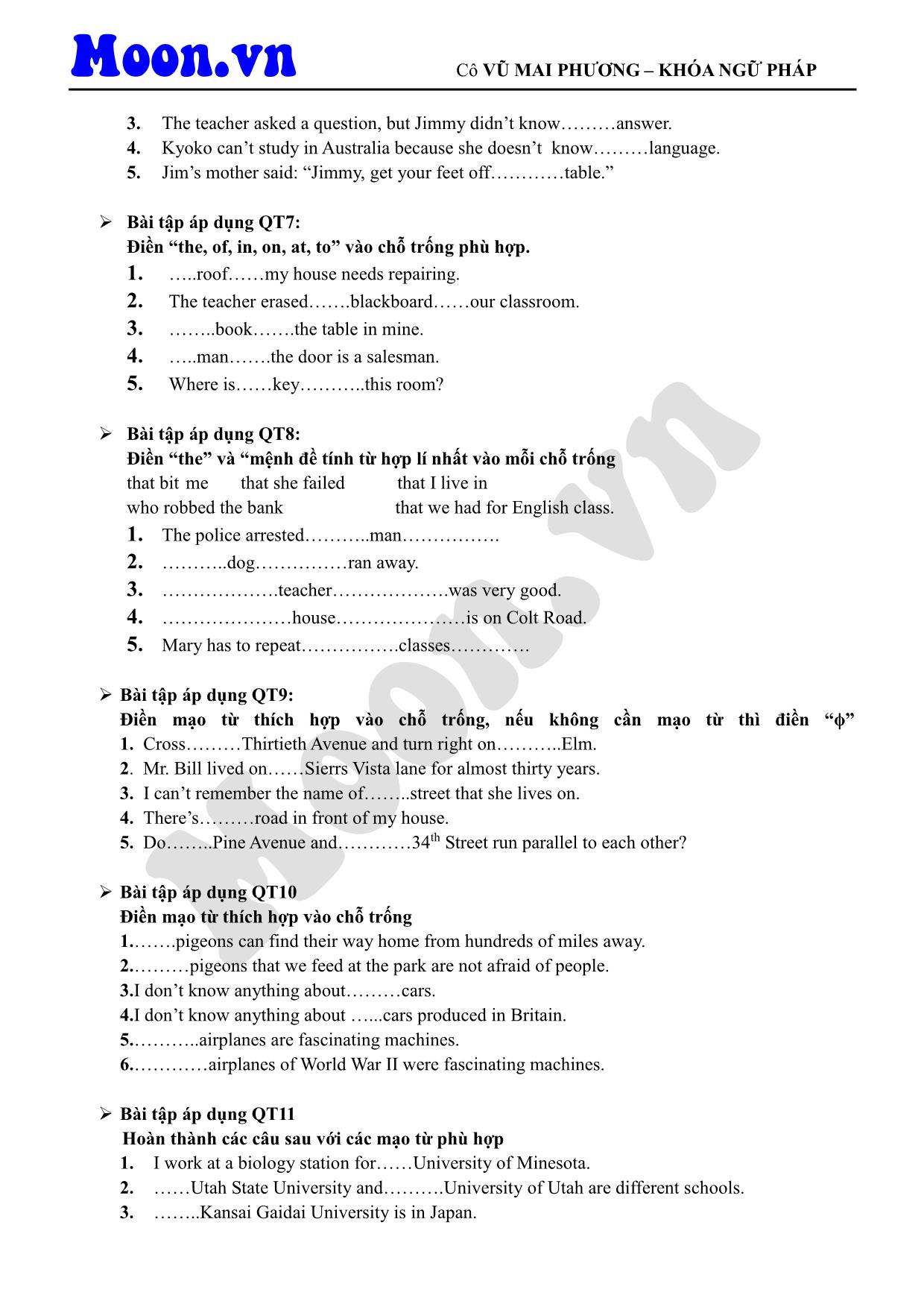 Giáo trình Tiếng Anh - Mạo từ (Phần 2) trang 2