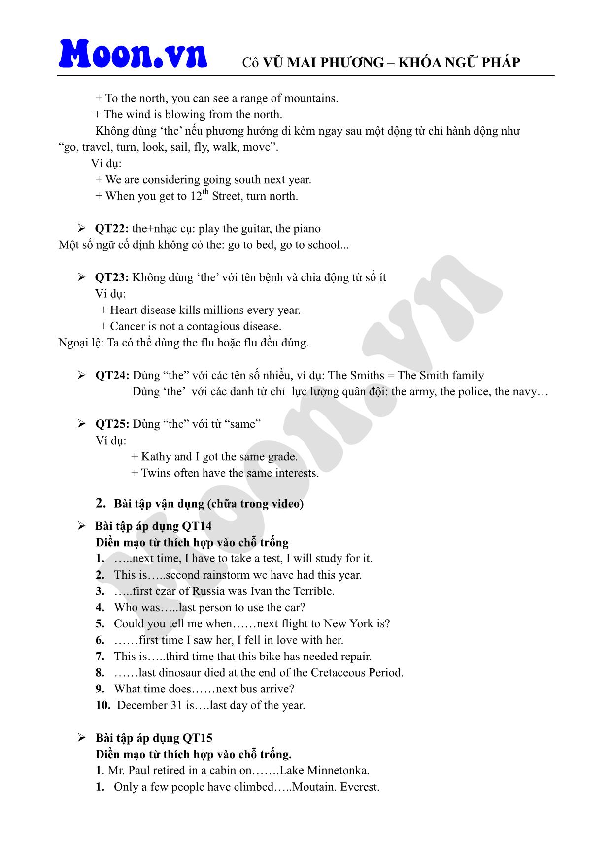 Giáo trình Tiếng Anh - Mạo từ (Phần 3) trang 2