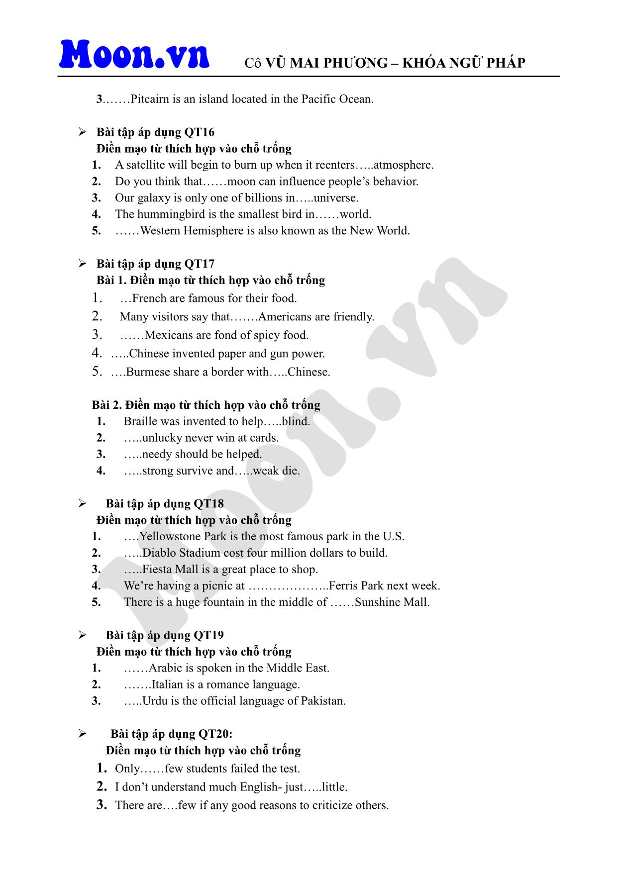 Giáo trình Tiếng Anh - Mạo từ (Phần 3) trang 3