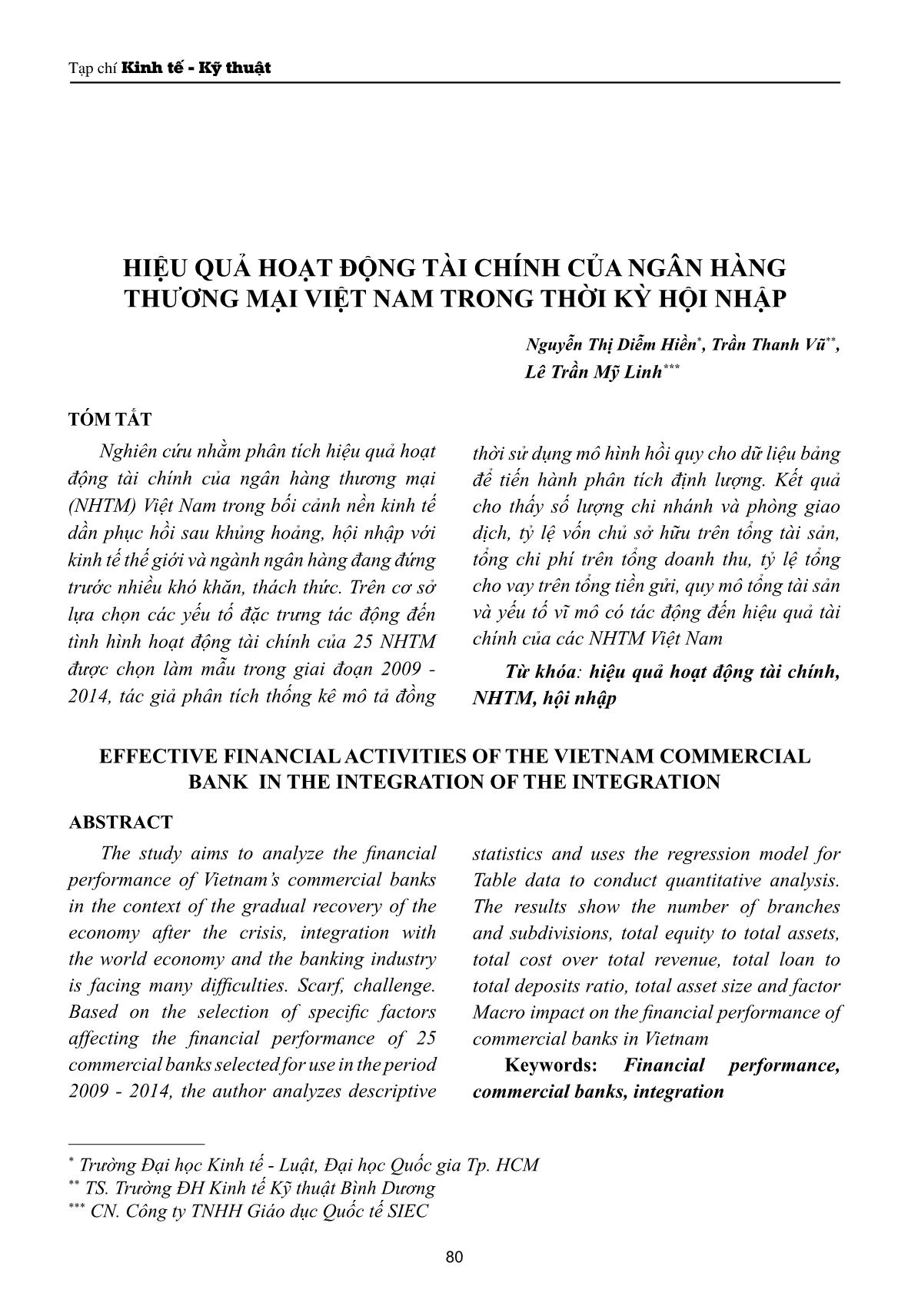 Hiệu quả hoạt động tài chính của ngân hàng thương mại Việt Nam trong thời kỳ hội nhập trang 1