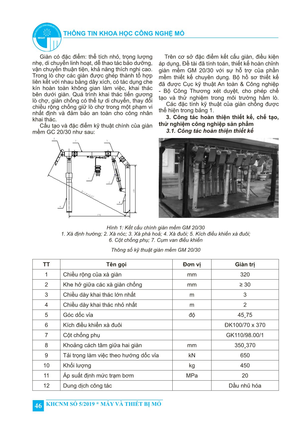 Hoàn thiện thiết kế chế tạo giàn mềm GM 20/30, sản xuất công nghiệp cho các mỏ hầm lò trang 2