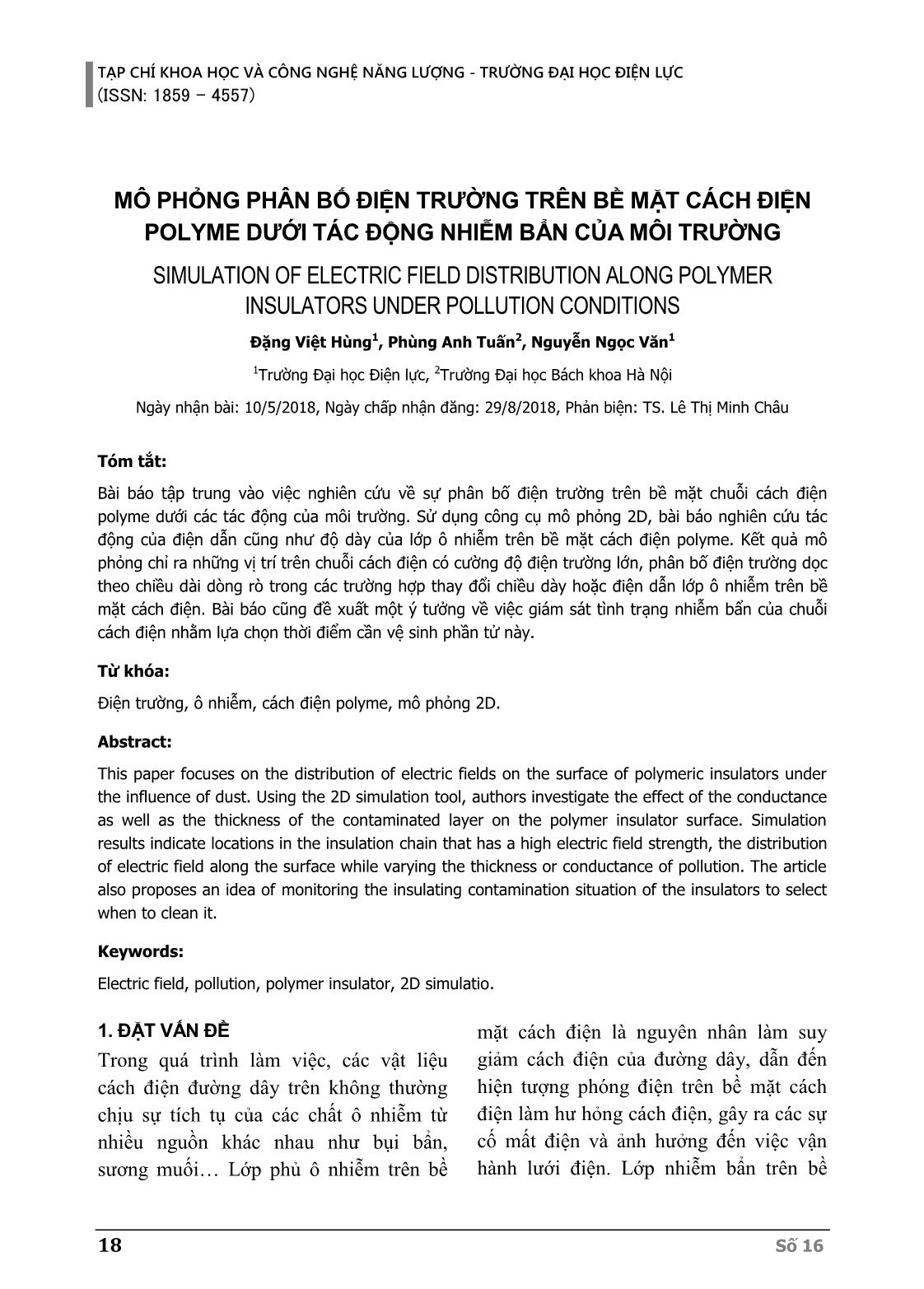 Mô phỏng phân bố điện trường trên bề mặt cách điện polyme dưới tác động nhiễm bẩn của môi trường trang 1