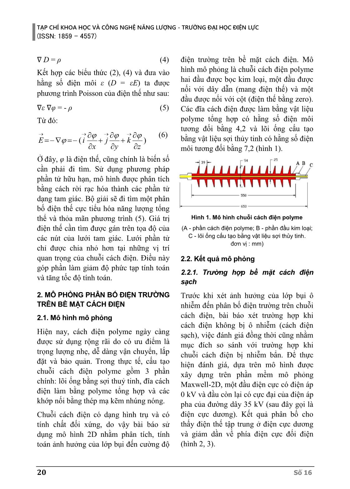 Mô phỏng phân bố điện trường trên bề mặt cách điện polyme dưới tác động nhiễm bẩn của môi trường trang 3