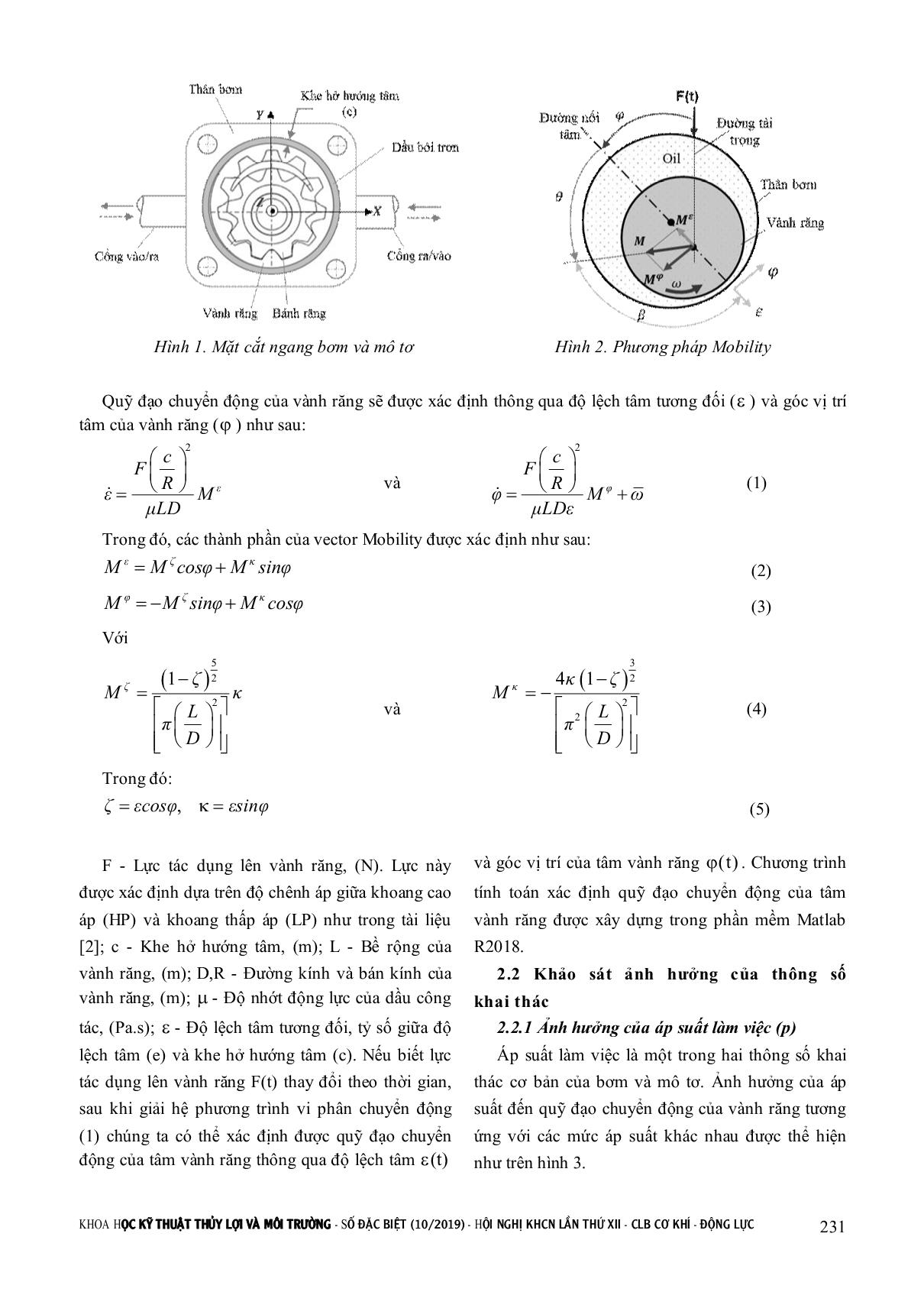 Nghiên cứu ảnh hưởng của thông số kết cấu và thông số khai thác đến quỹ đạo chuyển động của vành răng trong bơm và mô tơ bánh răng ăn khớp trong trang 2