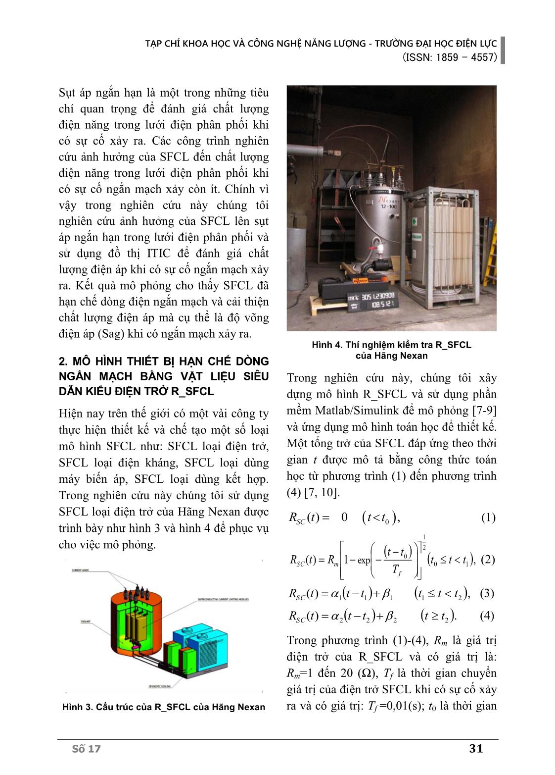 Nghiên cứu cải thiện sụt áp ngắn hạn trong hệ thống điện phân phối sử dụng thiết bị hạn chế dòng ngắn mạch bằng vật liệu siêu dẫn kiểu điện trở (R_SFCL) trang 3