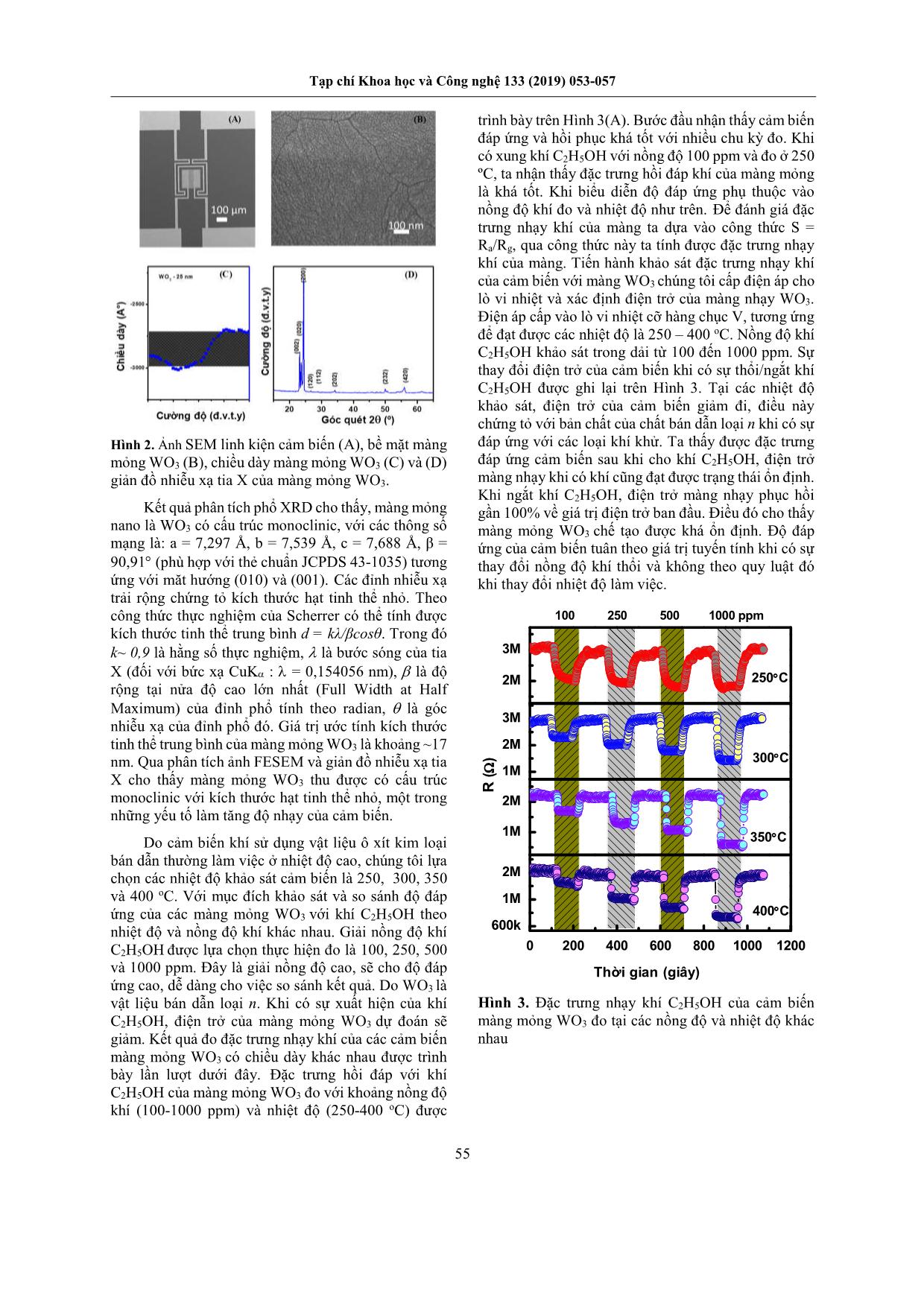 Nghiên cứu chế tạo cảm biến màng mỏng WO3 ứng dụng đo khí C2H5OH trang 3
