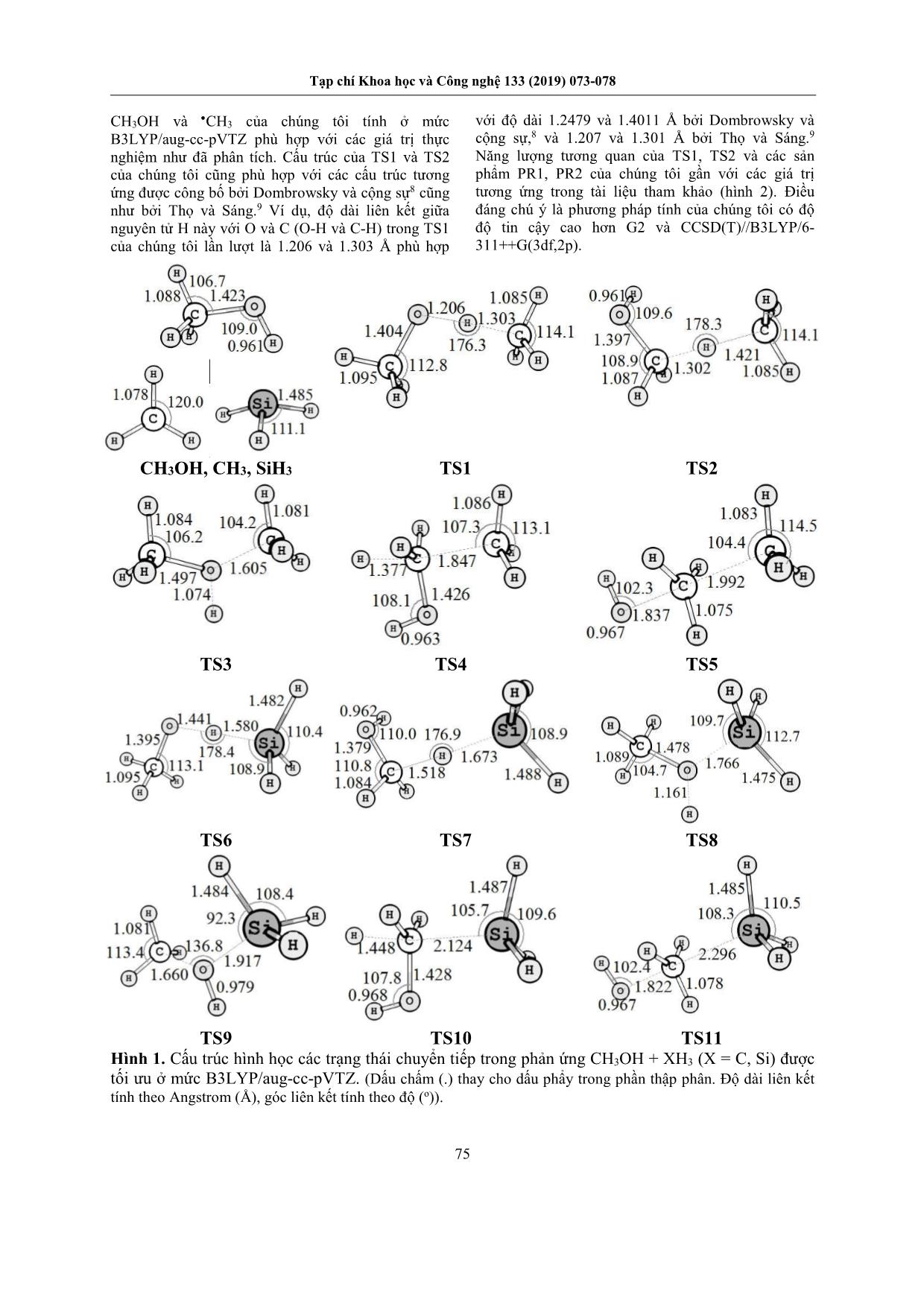 Nghiên cứu cơ chế phản ứng của metanol với các gốc tự do XH3 (X = C, Si) trang 3