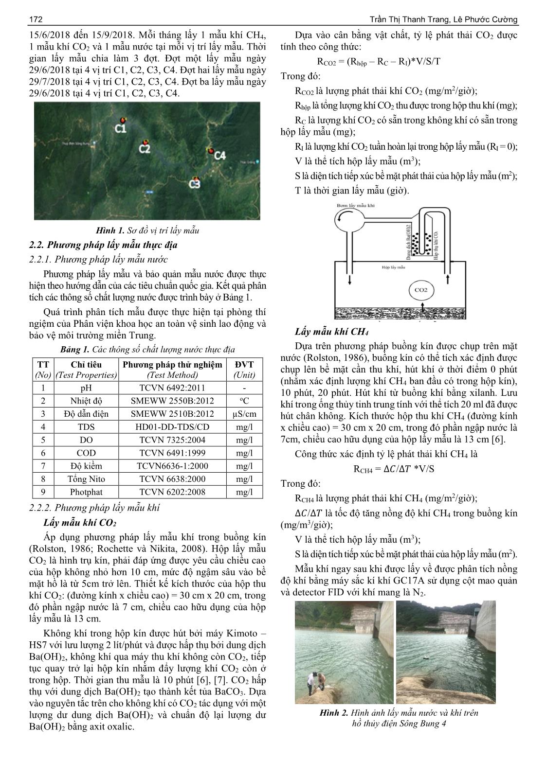 Nghiên cứu phân tích và dự báo lượng phát thải khí CO2 và CH4 trên hồ thuỷ điện sông Bung 4, Nam Giang, tỉnh Quảng Nam trang 2