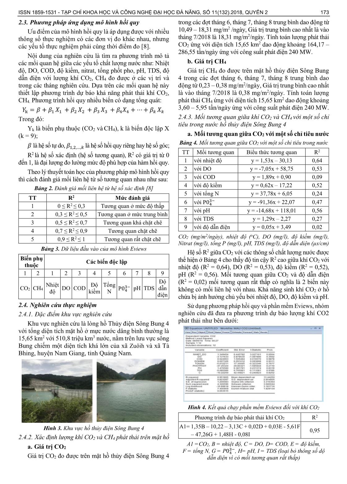 Nghiên cứu phân tích và dự báo lượng phát thải khí CO2 và CH4 trên hồ thuỷ điện sông Bung 4, Nam Giang, tỉnh Quảng Nam trang 3