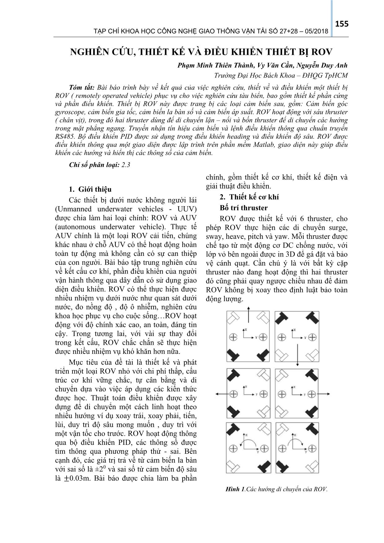 Nghiên cứu, thiết kế và điều khiển thiết bị ROV trang 1
