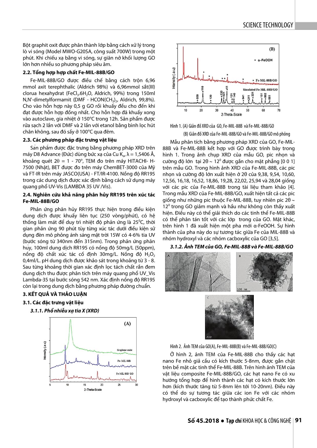 Nghiên cứu tổng hợp vật liệu nano compozit mới Fe-Mil-88b/go ứng dụng trong phân hủy quang xúc tác thuốc nhuộm trong môi trường nước trang 2