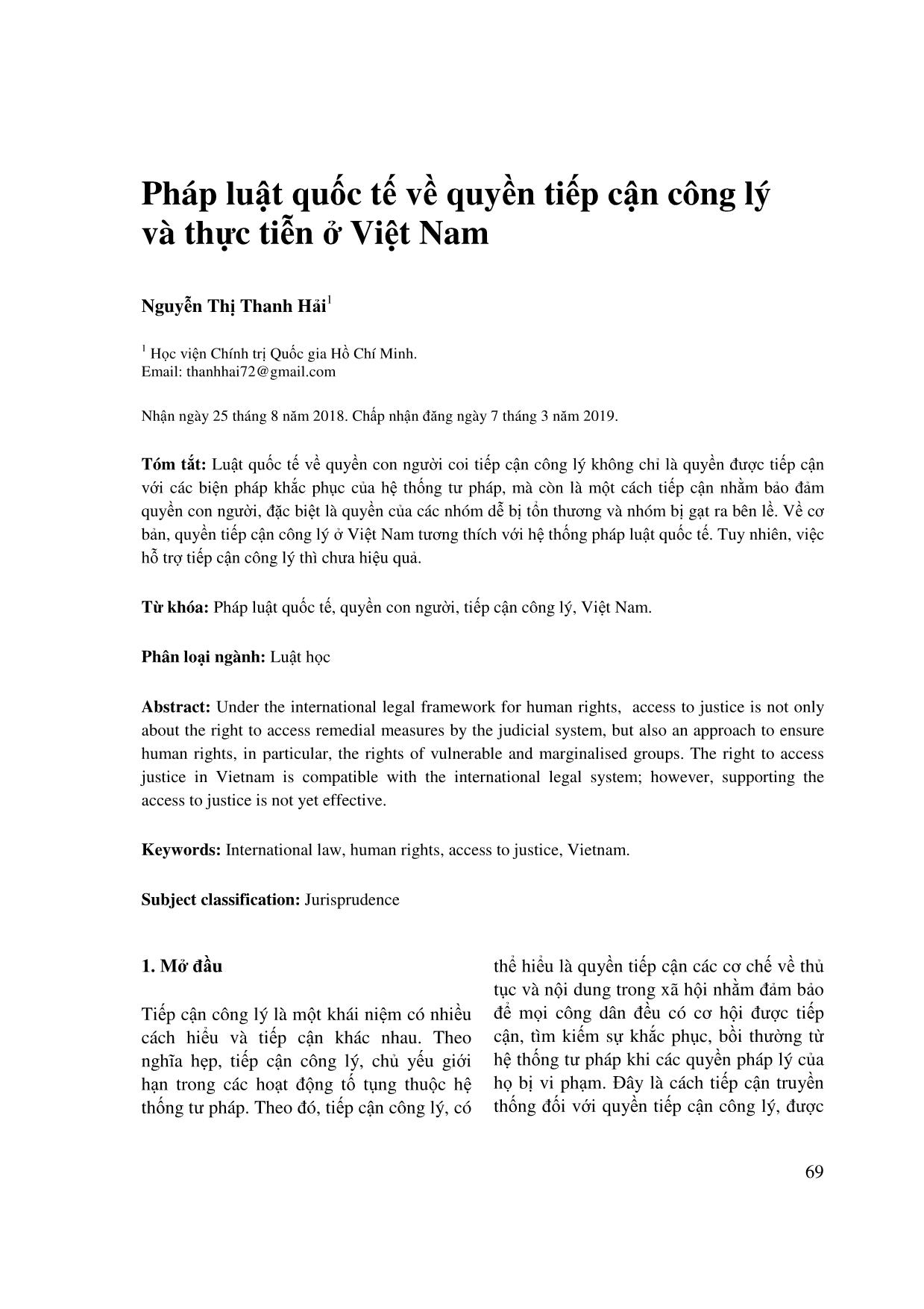 Pháp luật quốc tế về quyền tiếp cận công lý và thực tiễn ở Việt Nam trang 1