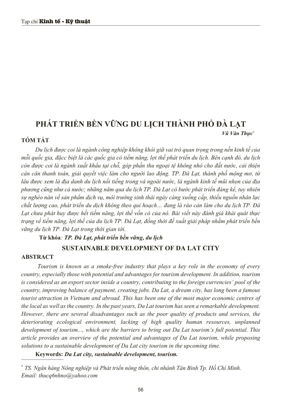 Phát triển bền vững du lịch thành phố Đà Lạt trang 1