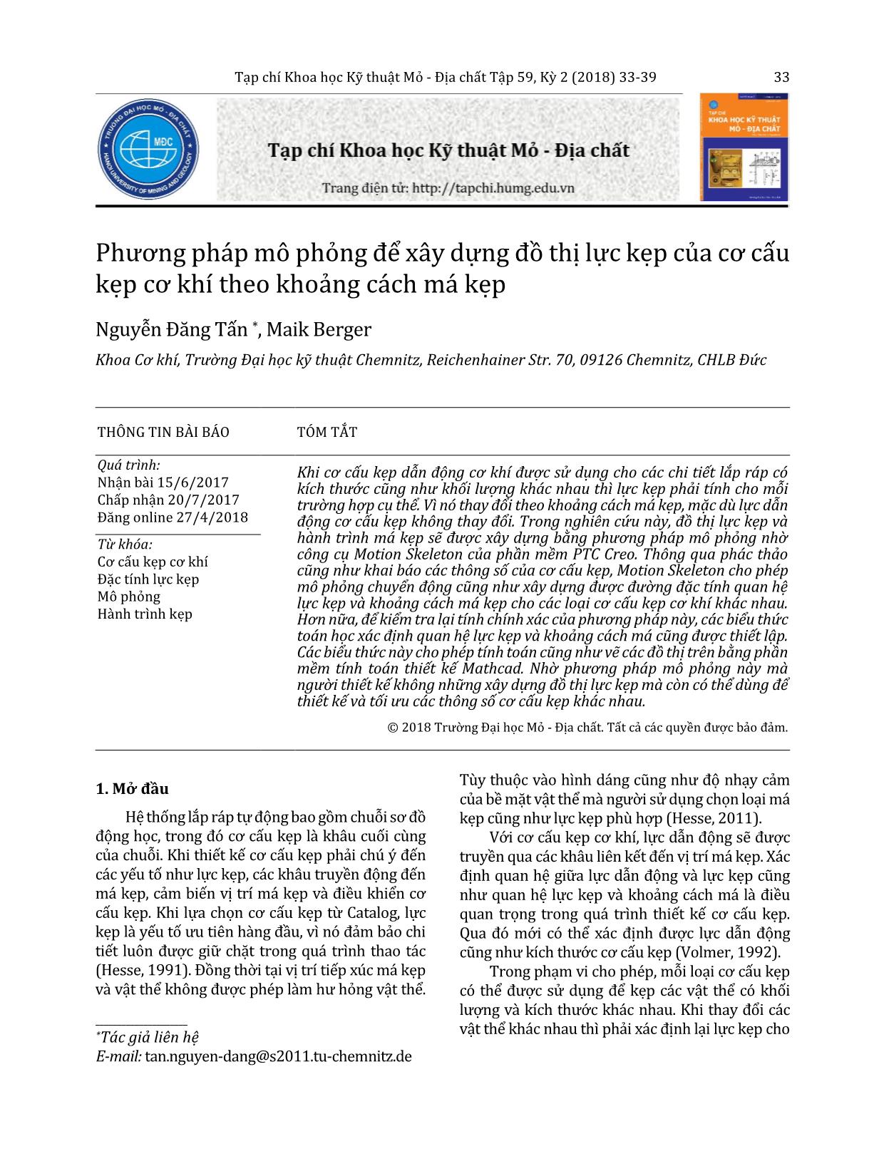 Phương pháp mô phỏng để xây dựng đồ thị lực kẹp của cơ cấu kẹp cơ khí theo khoảng cách má kẹp trang 1