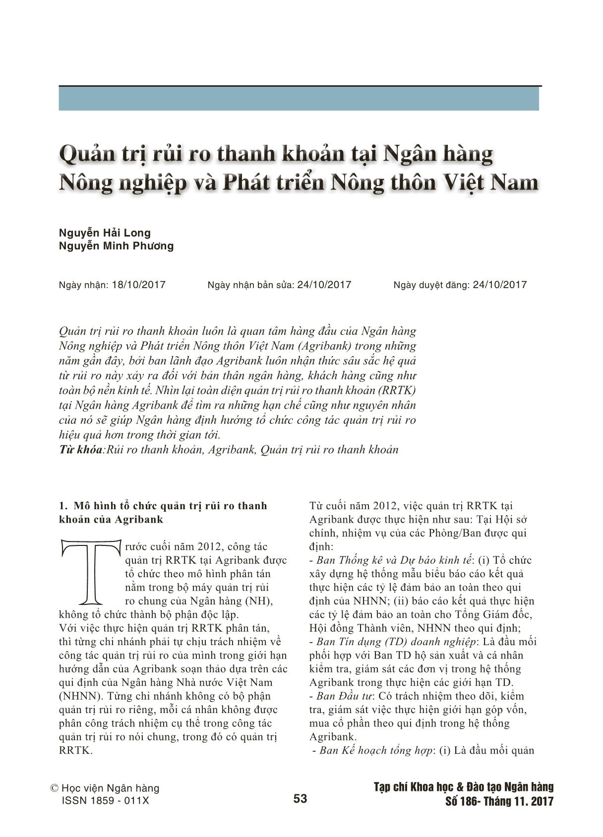 Quản trị rủi ro thanh khoản tại Ngân hàng Nông nghiệp và Phát triển Nông thôn Việt Nam trang 1