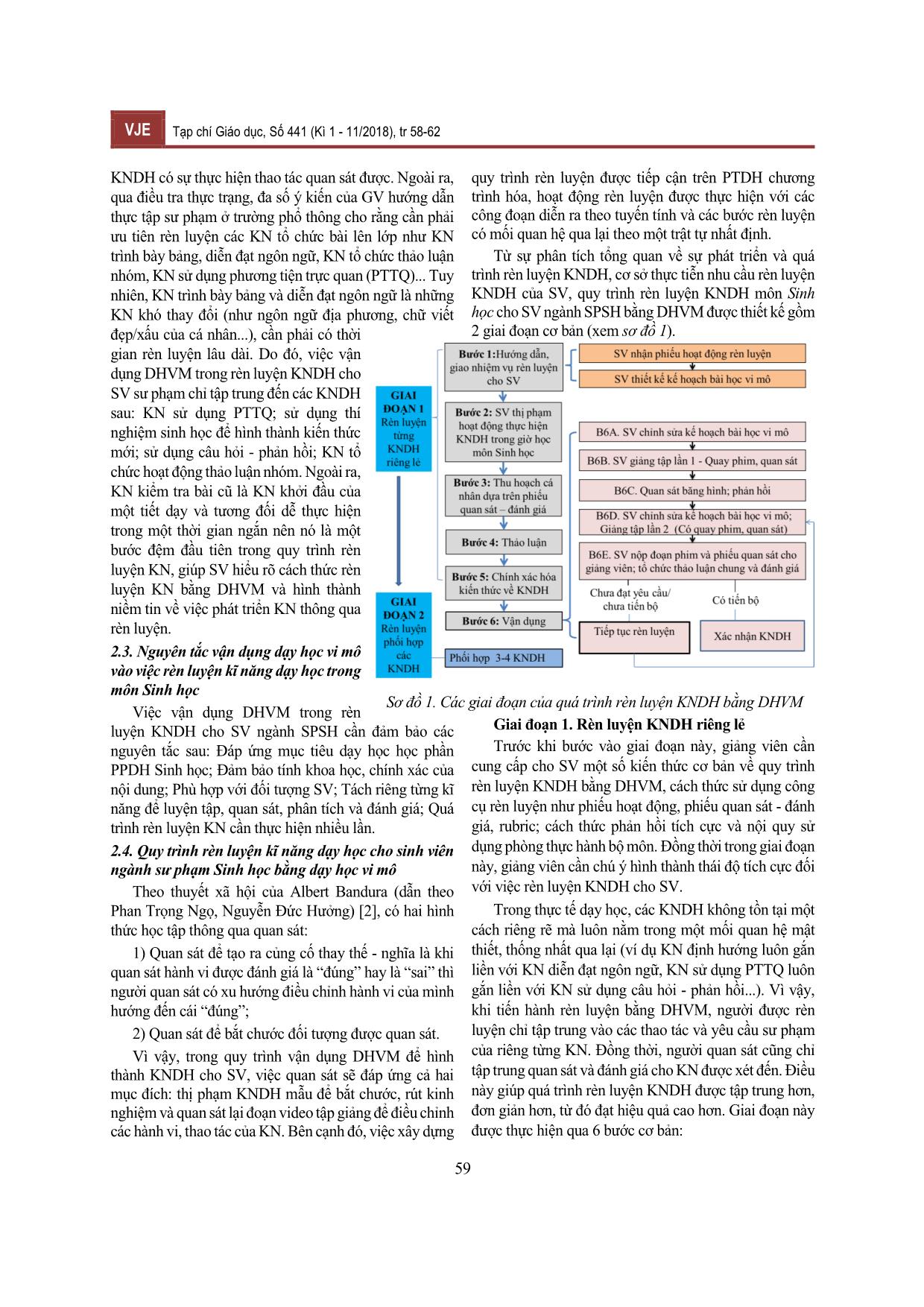 Quy trình vận dụng dạy học vi mô trong rèn luyện kĩ năng dạy học cho sinh viên ngành Sư phạm Sinh học trang 2